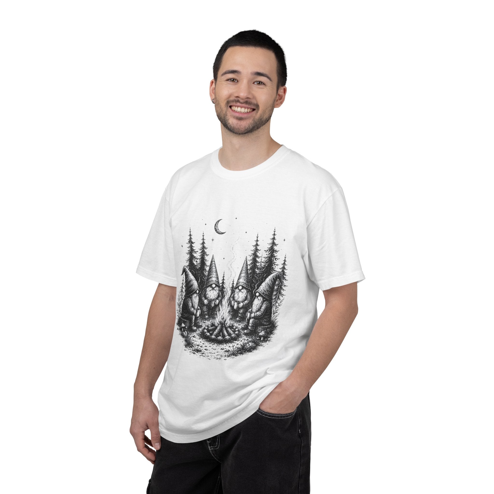 Gnome Campfire T-Shirt — Woodland Gnomes Sitting Around Bonfire Night Tee