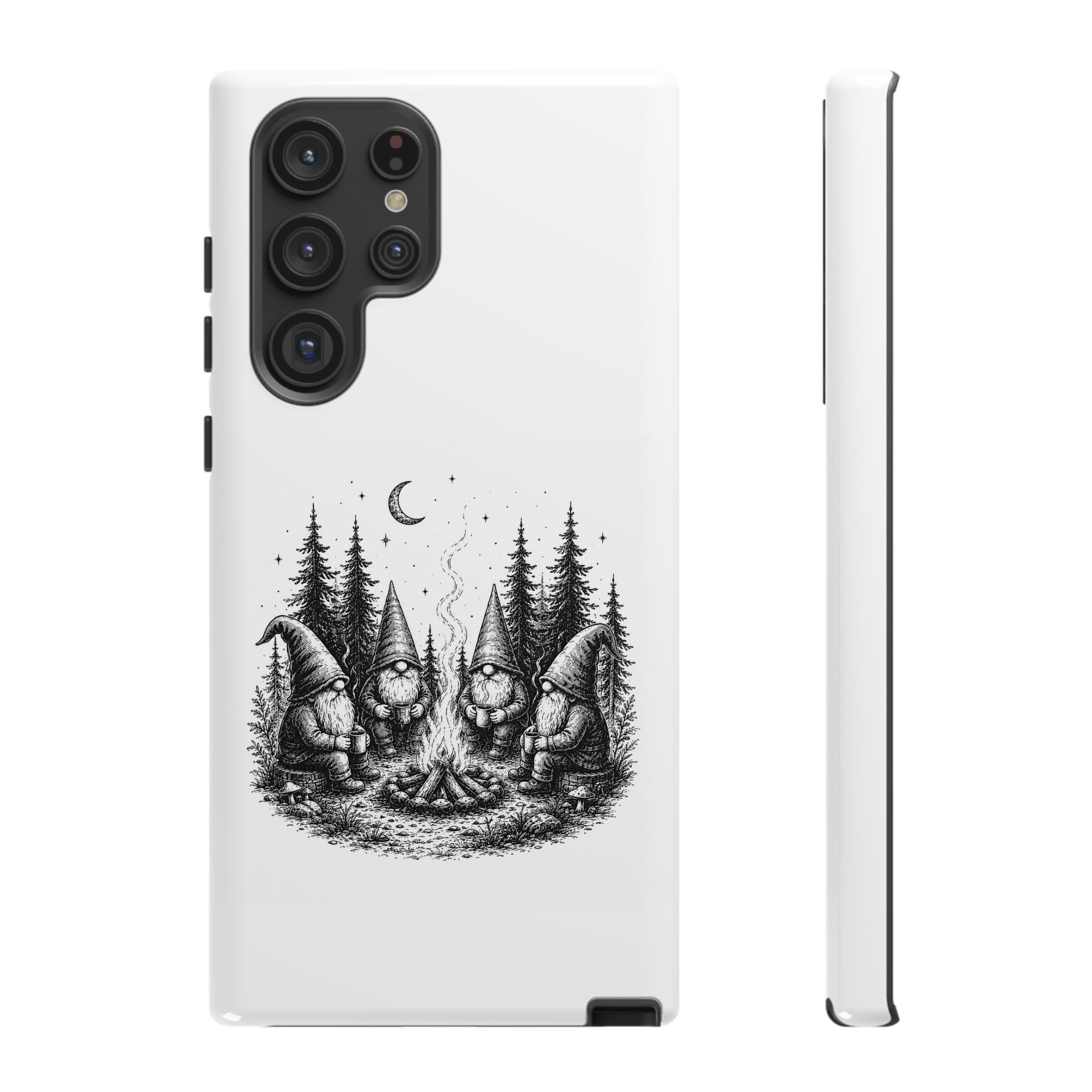 Gnome Campfire Protective Phone Case — Night Forest Illustration