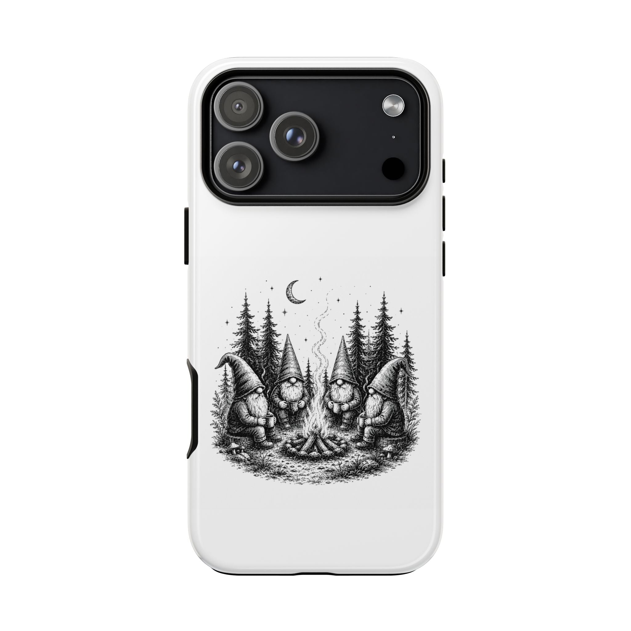 Gnome Campfire Protective Phone Case — Night Forest Illustration