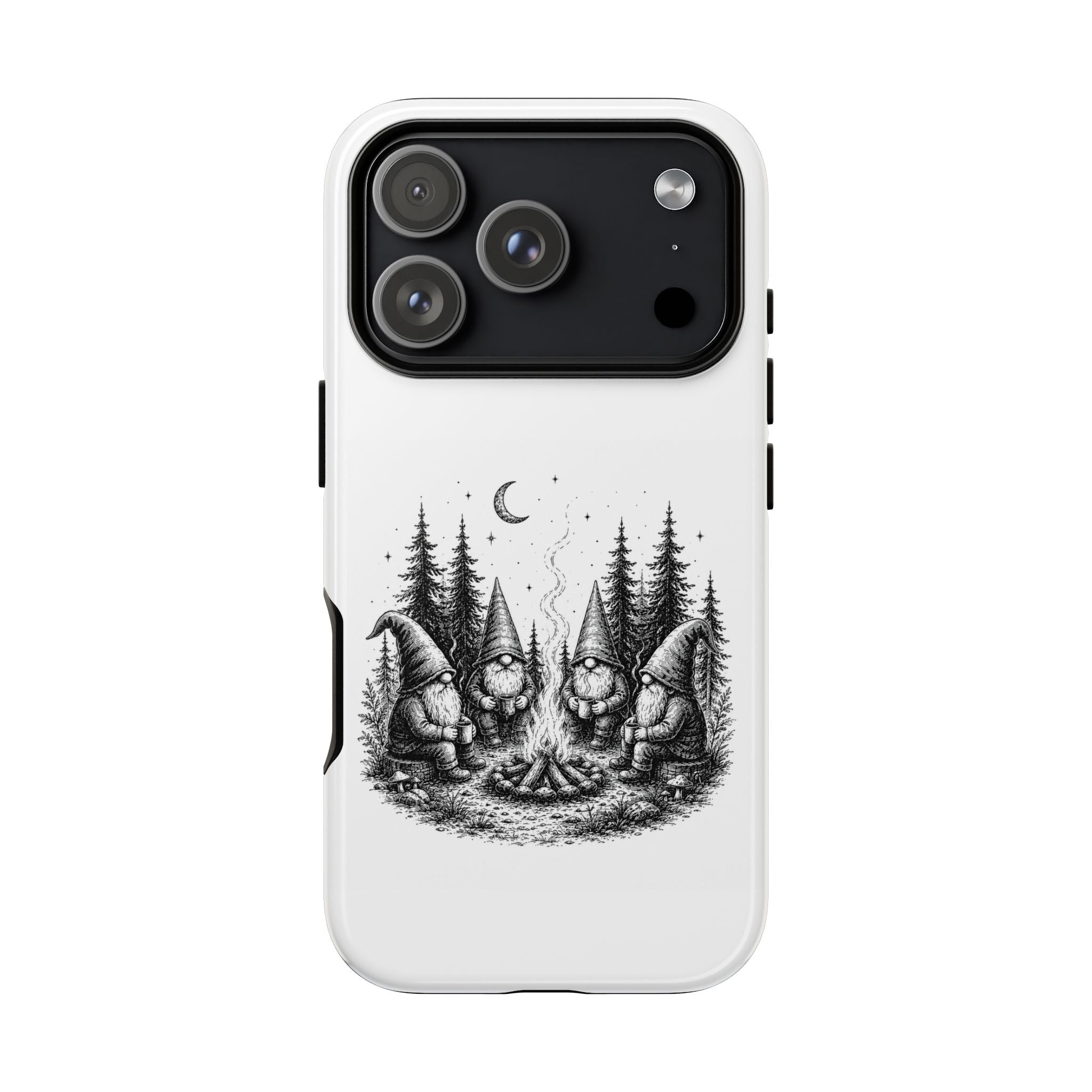 Gnome Campfire Protective Phone Case — Night Forest Illustration