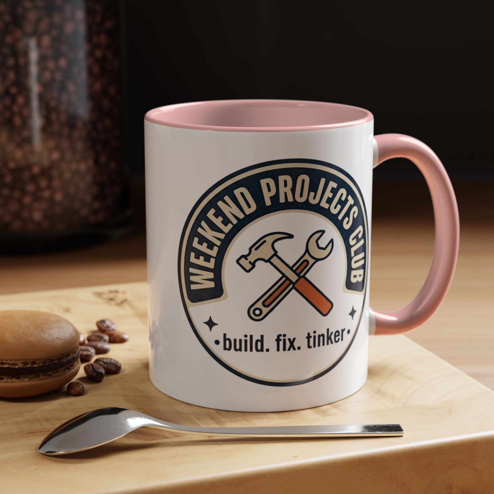Weekend Projects Club Coffee Mug — "build. fix. tinker." Accent Ceramic Mug (11/15oz)