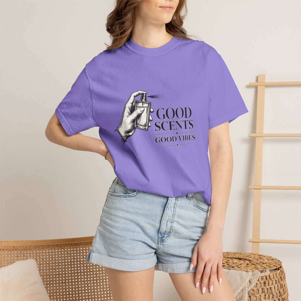 T-Shirt — "Good Scents, Good Vibes" Vintage Perfume Spray Graphic Tee