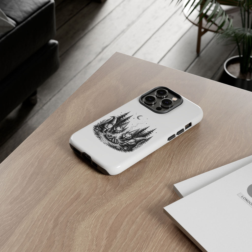 Gnome Campfire Protective Phone Case — Night Forest Illustration
