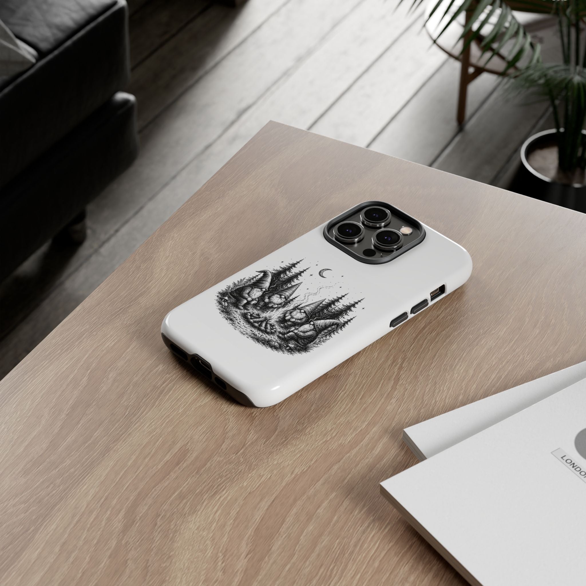 Gnome Campfire Protective Phone Case — Night Forest Illustration