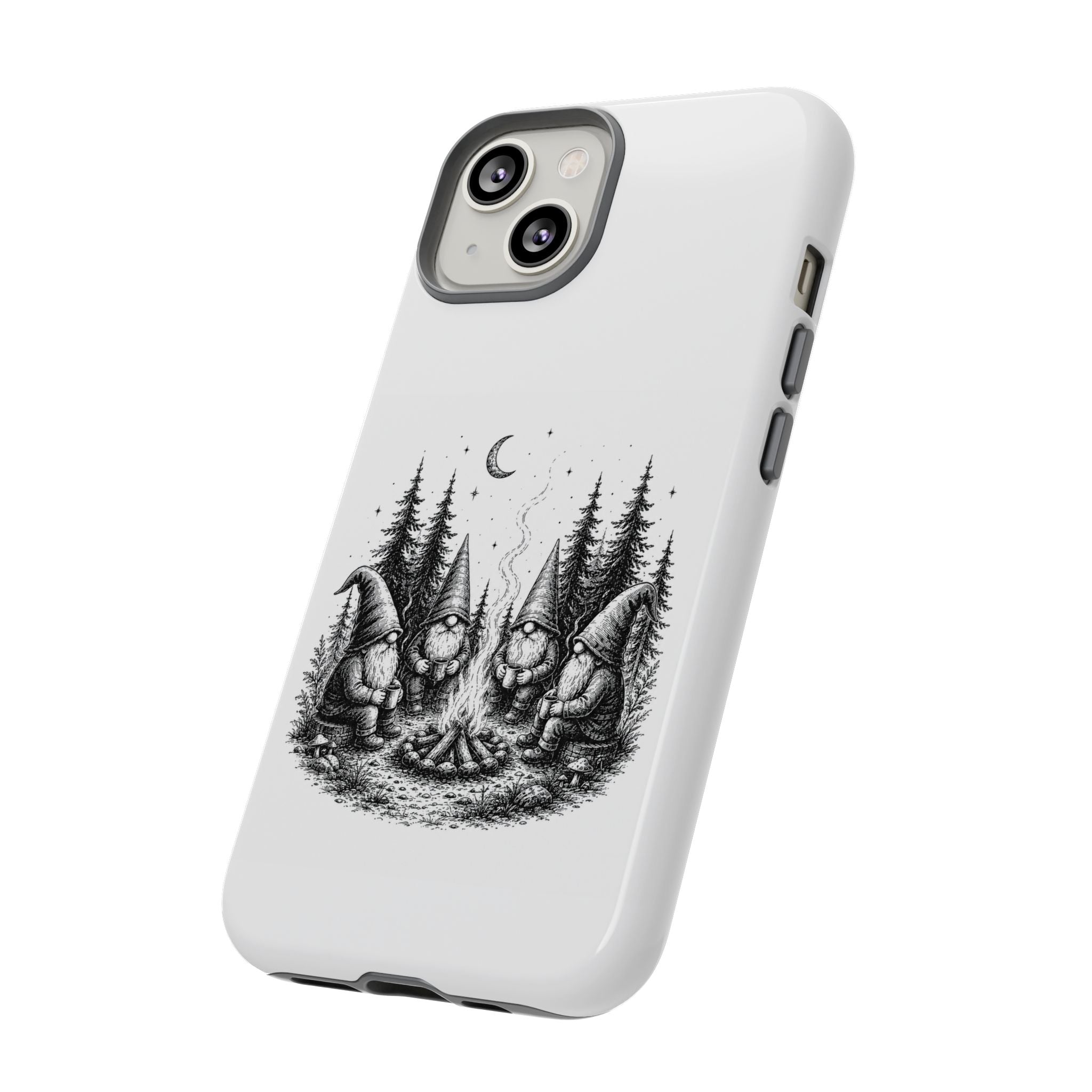 Gnome Campfire Protective Phone Case — Night Forest Illustration