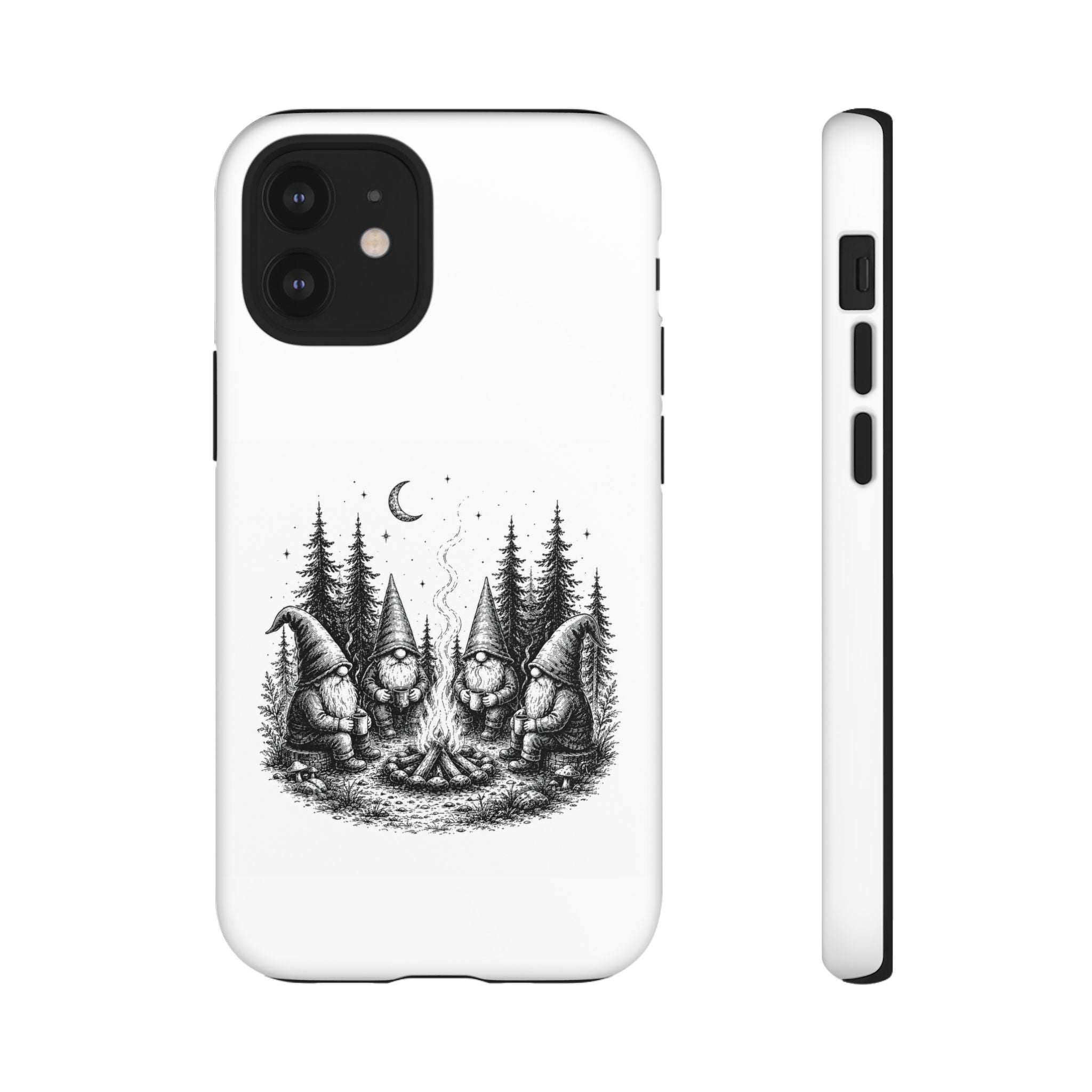Gnome Campfire Protective Phone Case — Night Forest Illustration