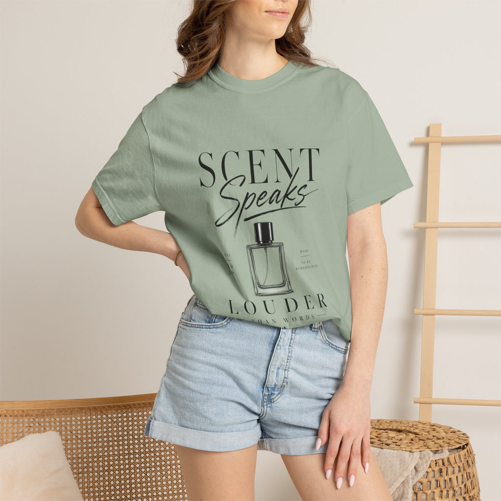 Perfume Graphic T-Shirt — “Scent Speaks Louder” Minimal Fragrance Tee