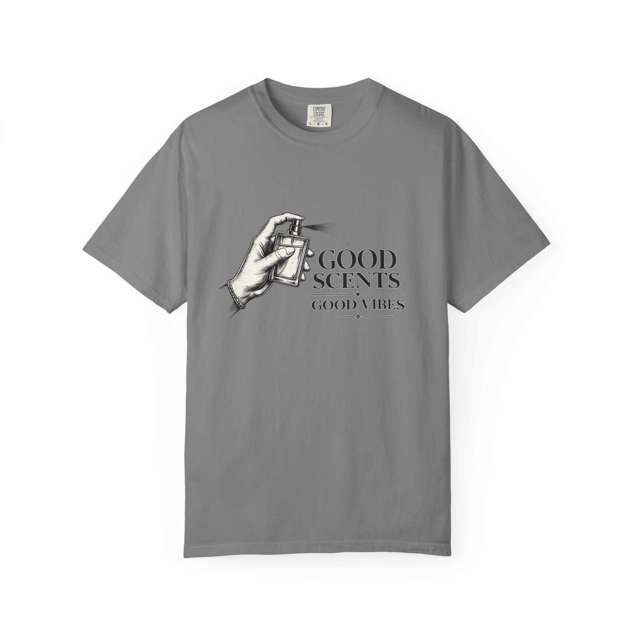 T-Shirt — "Good Scents, Good Vibes" Vintage Perfume Spray Graphic Tee