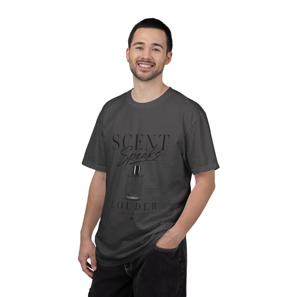 Perfume Graphic T-Shirt — “Scent Speaks Louder” Minimal Fragrance Tee
