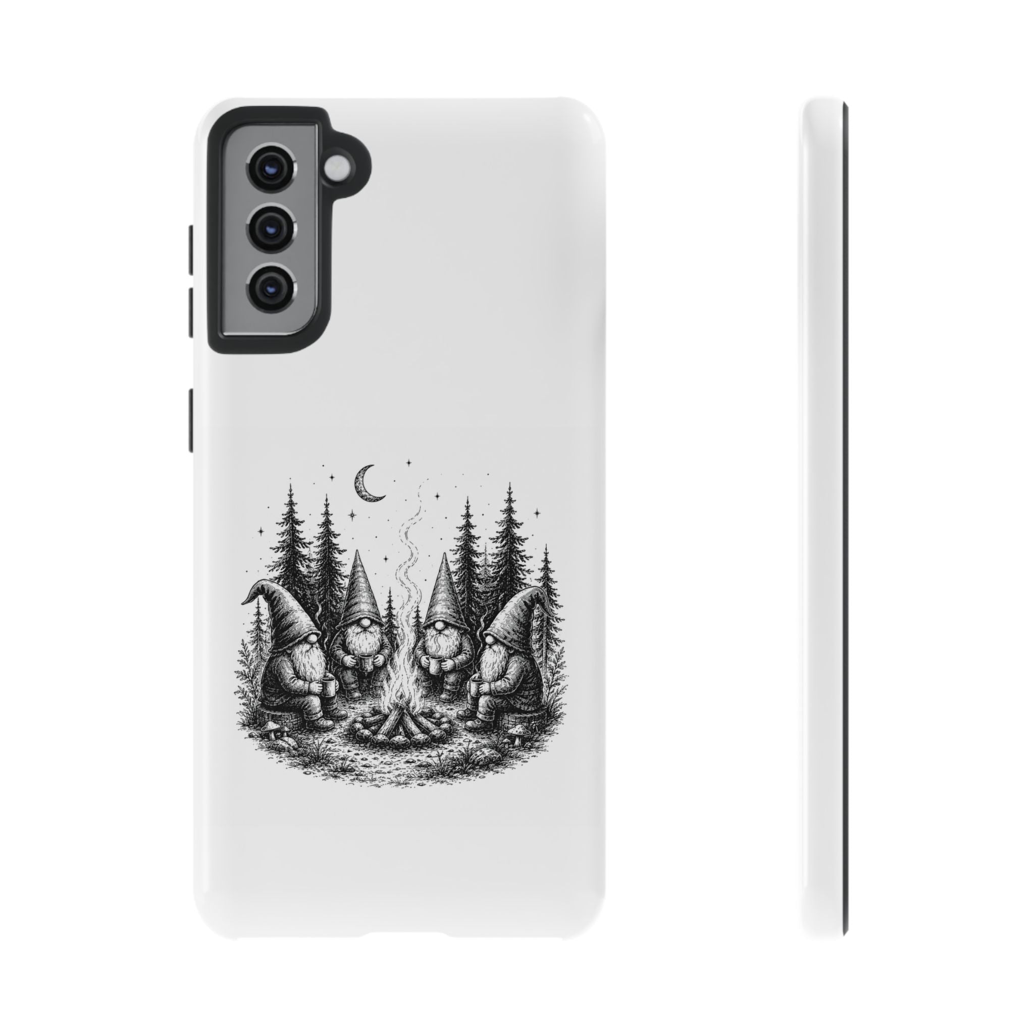 Gnome Campfire Protective Phone Case — Night Forest Illustration