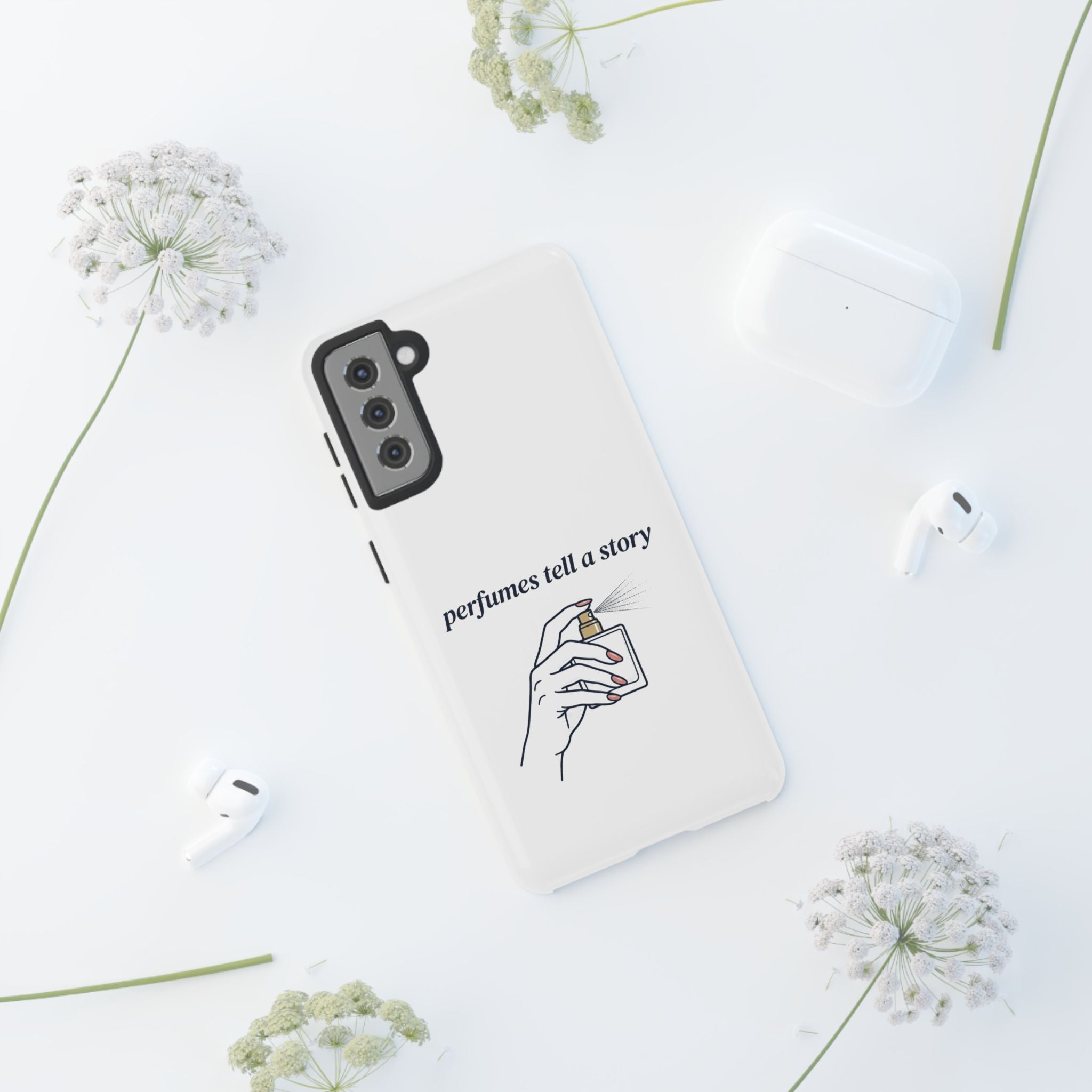 Phone Case — "perfumes tell a story" Minimalist Perfume Bottle Design