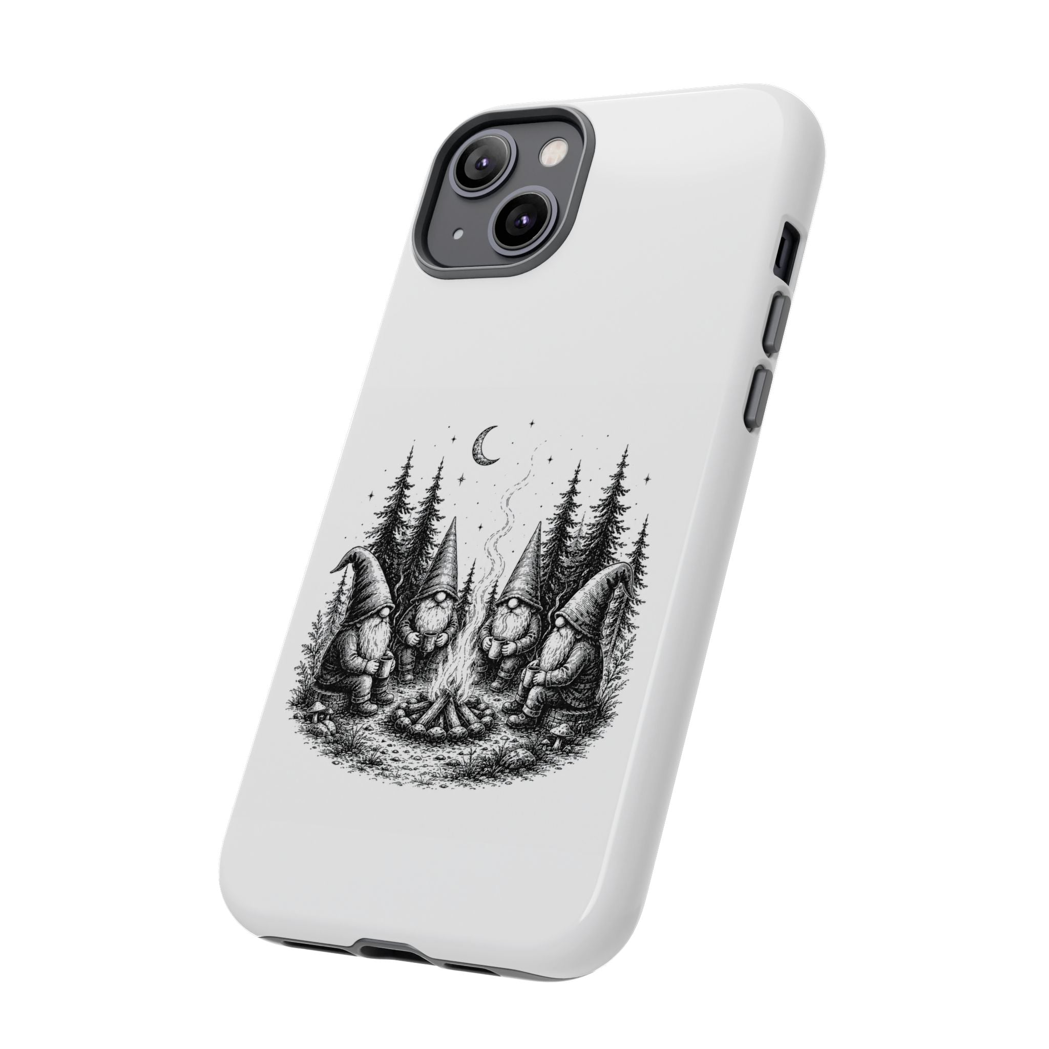 Gnome Campfire Protective Phone Case — Night Forest Illustration