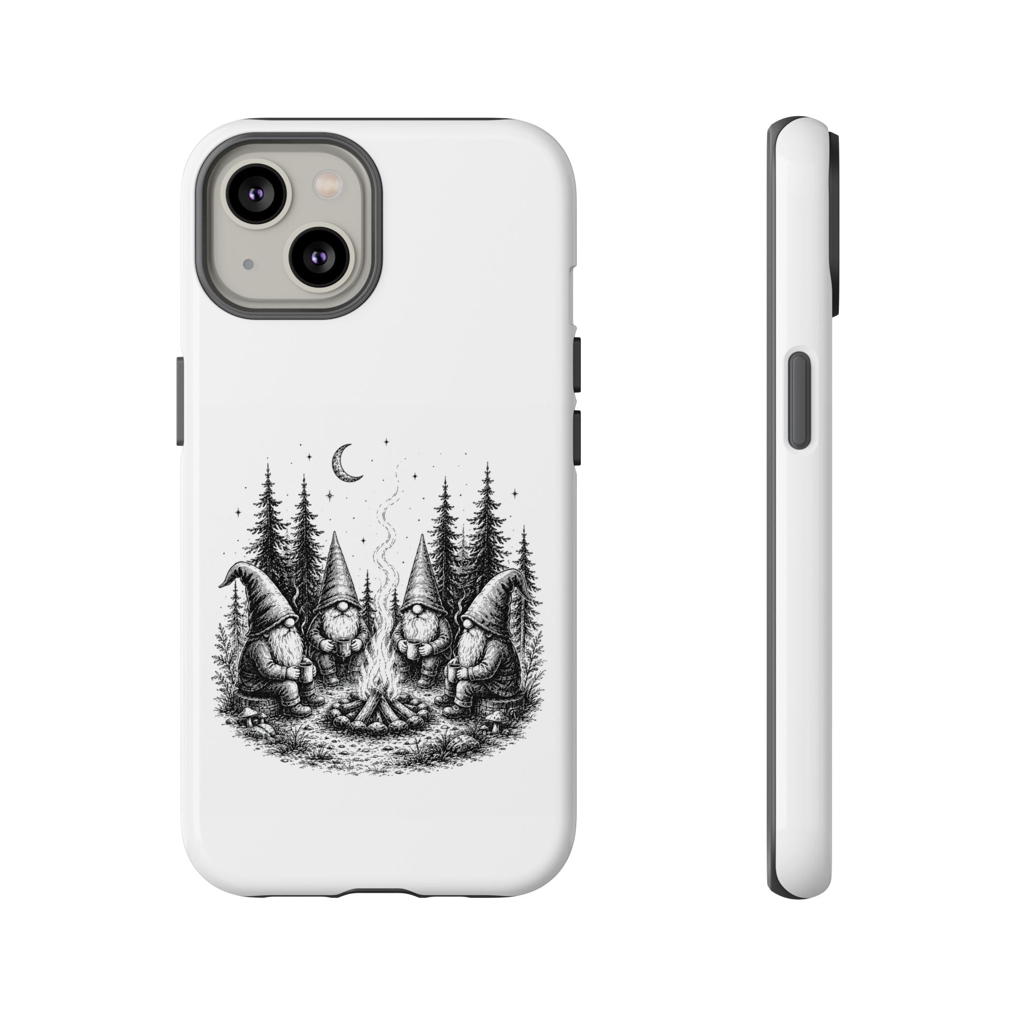 Gnome Campfire Protective Phone Case — Night Forest Illustration