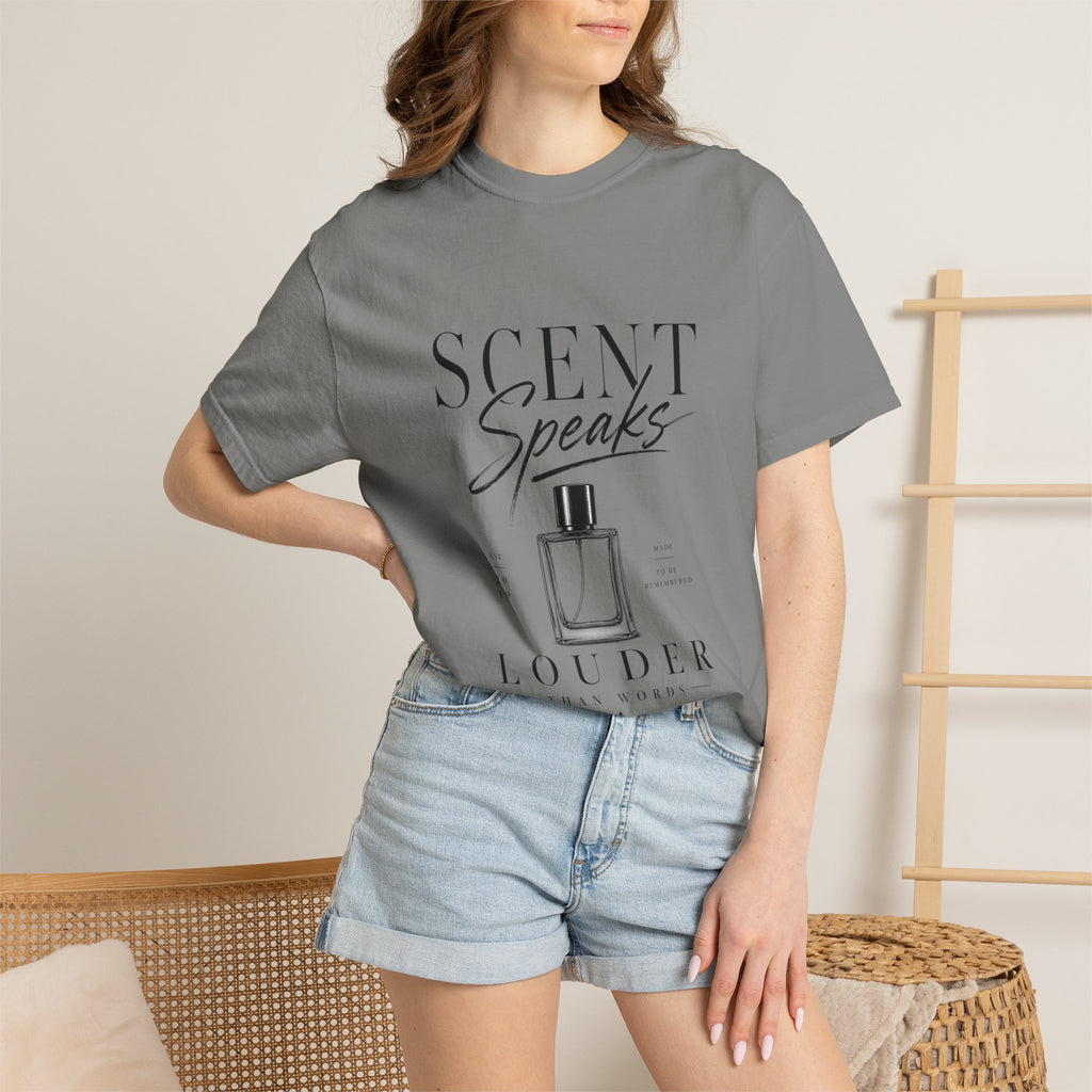 Perfume Graphic T-Shirt — “Scent Speaks Louder” Minimal Fragrance Tee