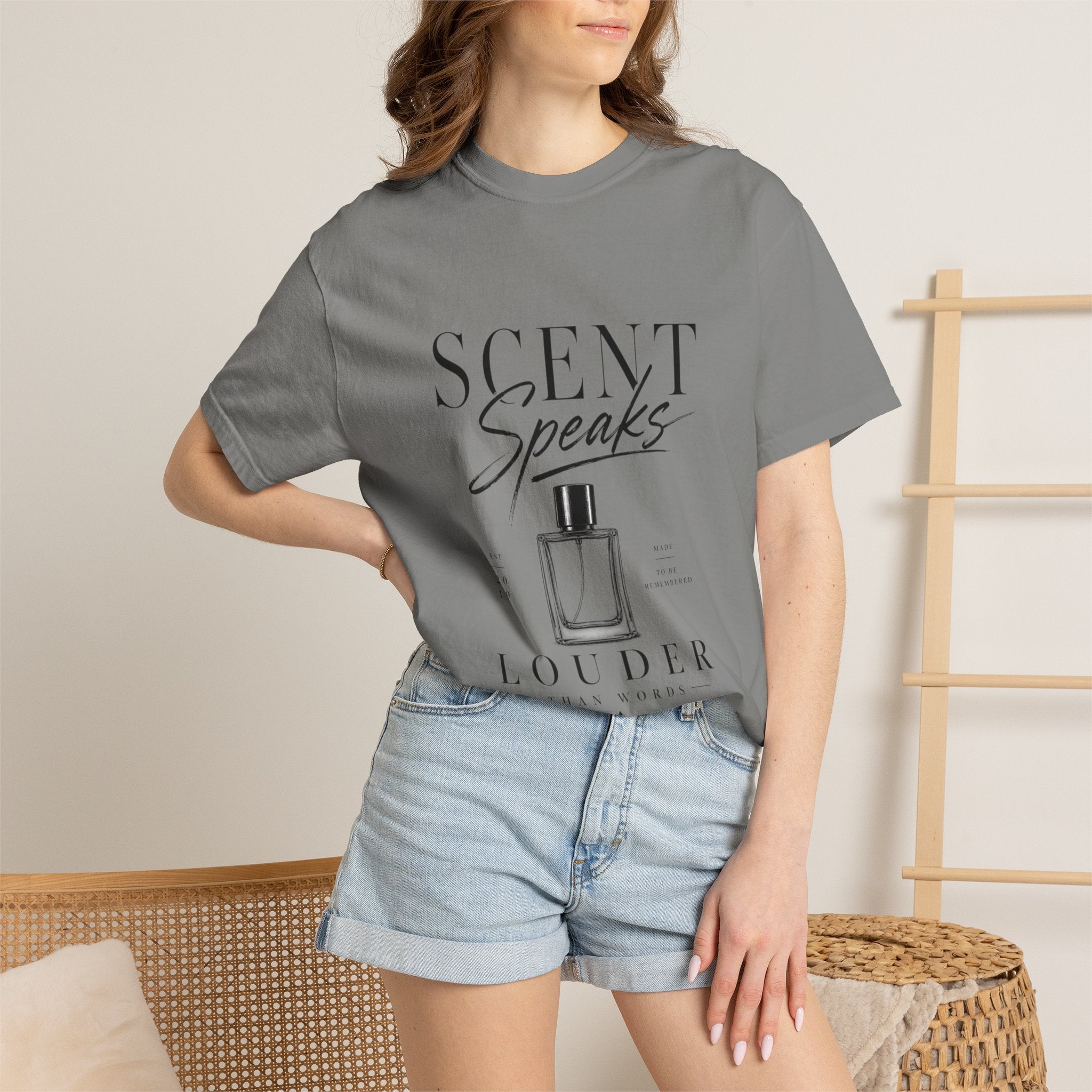Perfume Graphic T-Shirt — “Scent Speaks Louder” Minimal Fragrance Tee