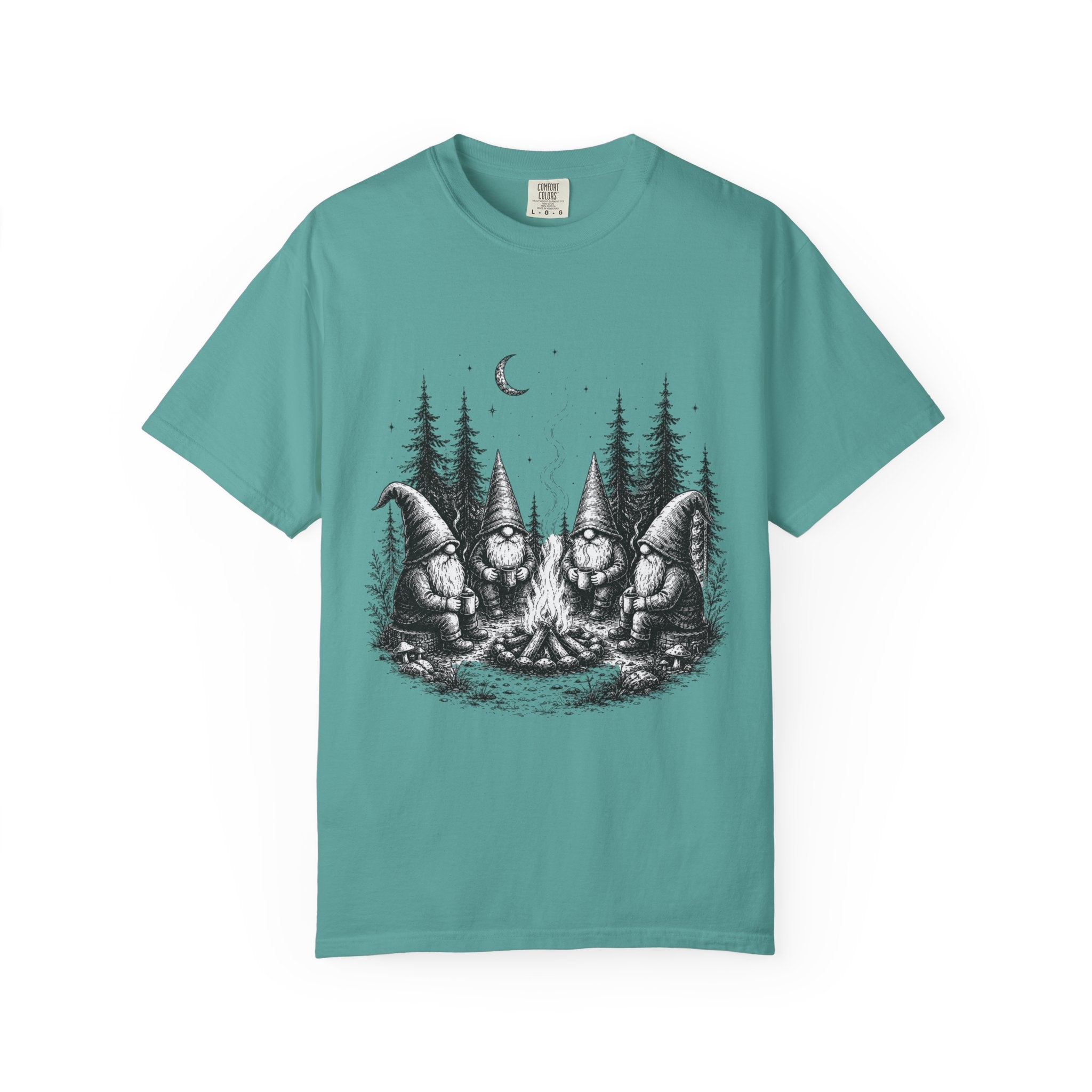 Gnome Campfire T-Shirt — Woodland Gnomes Sitting Around Bonfire Night Tee
