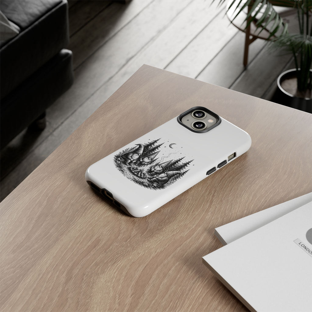 Gnome Campfire Protective Phone Case — Night Forest Illustration