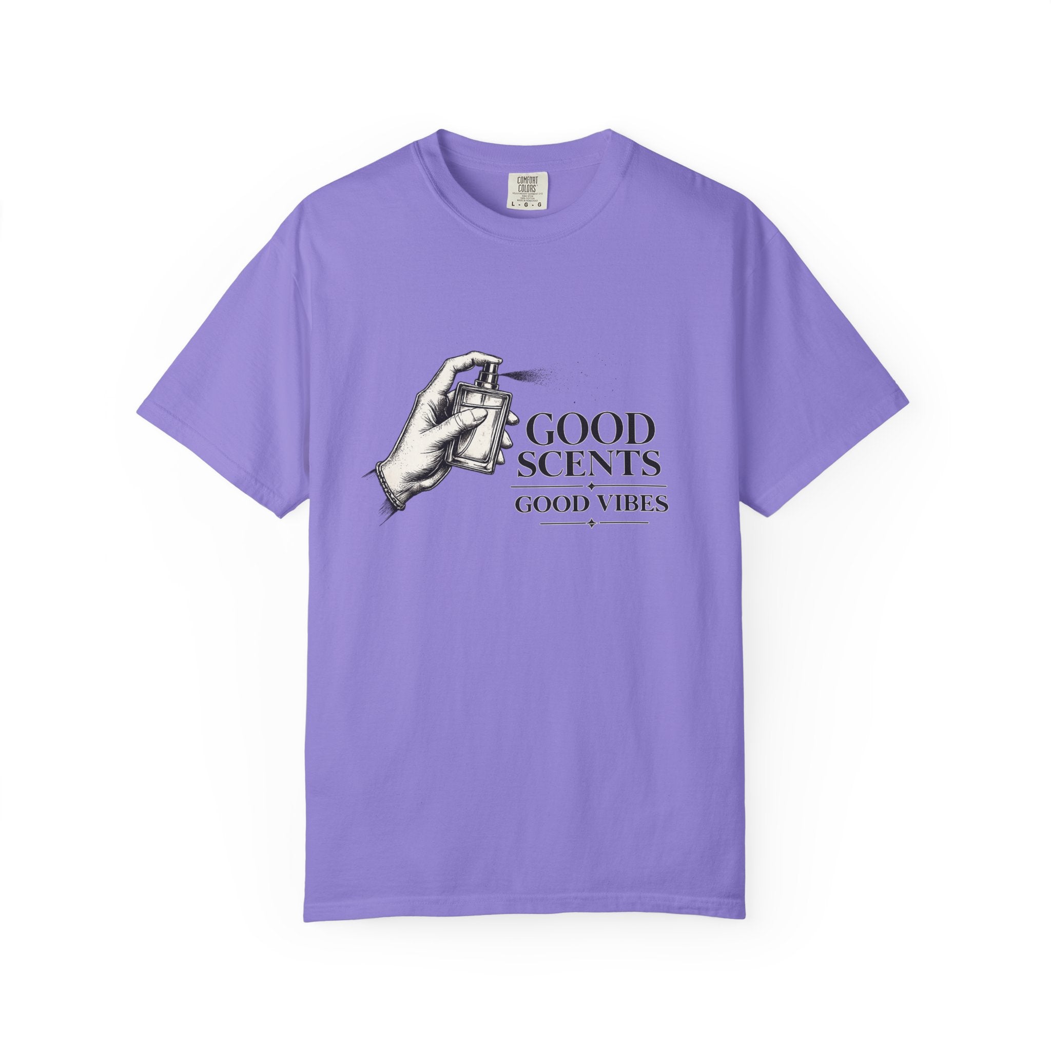 T-Shirt — "Good Scents, Good Vibes" Vintage Perfume Spray Graphic Tee