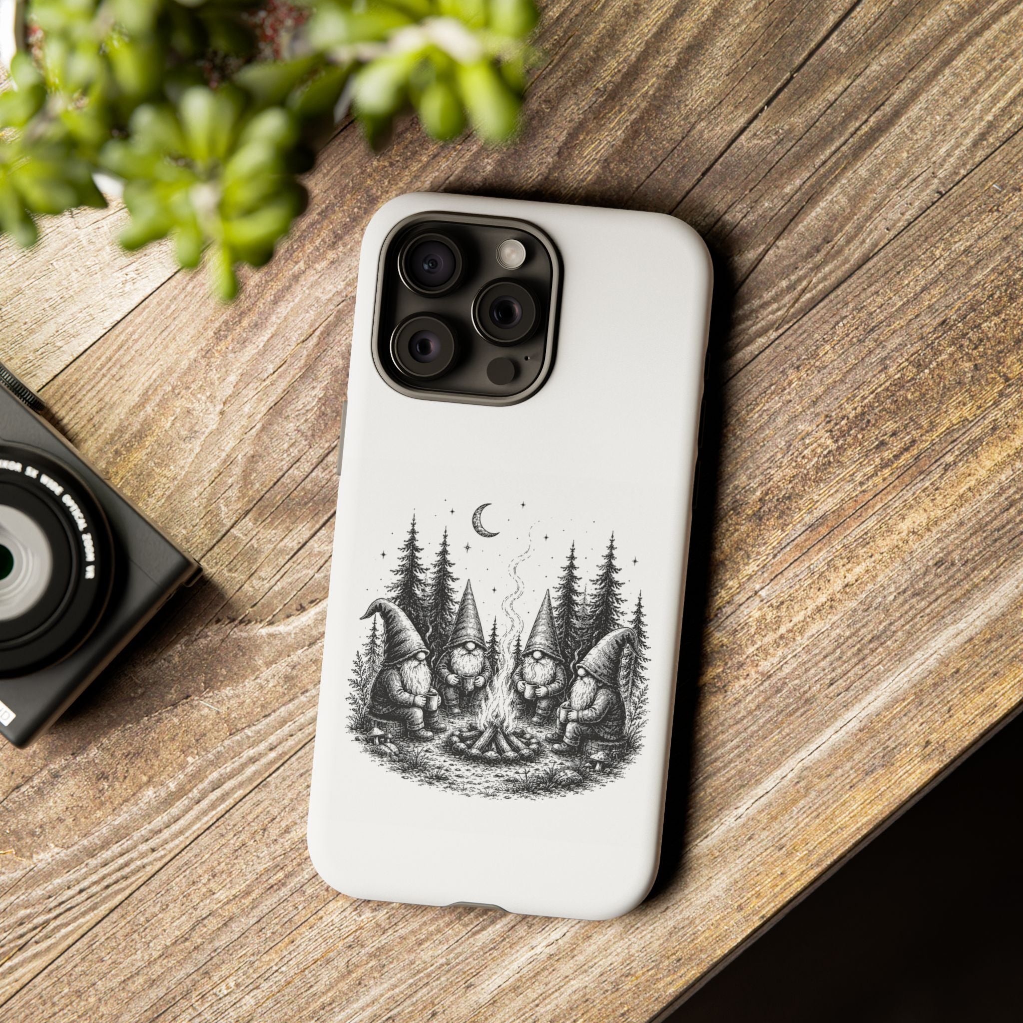 Gnome Campfire Protective Phone Case — Night Forest Illustration