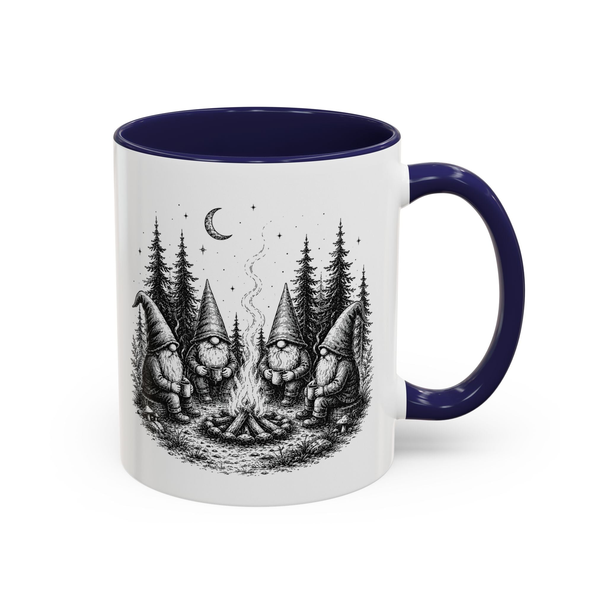 Gnome Campfire Coffee Mug — Woodland Camping Ceramic Accent Mug (11/15oz)
