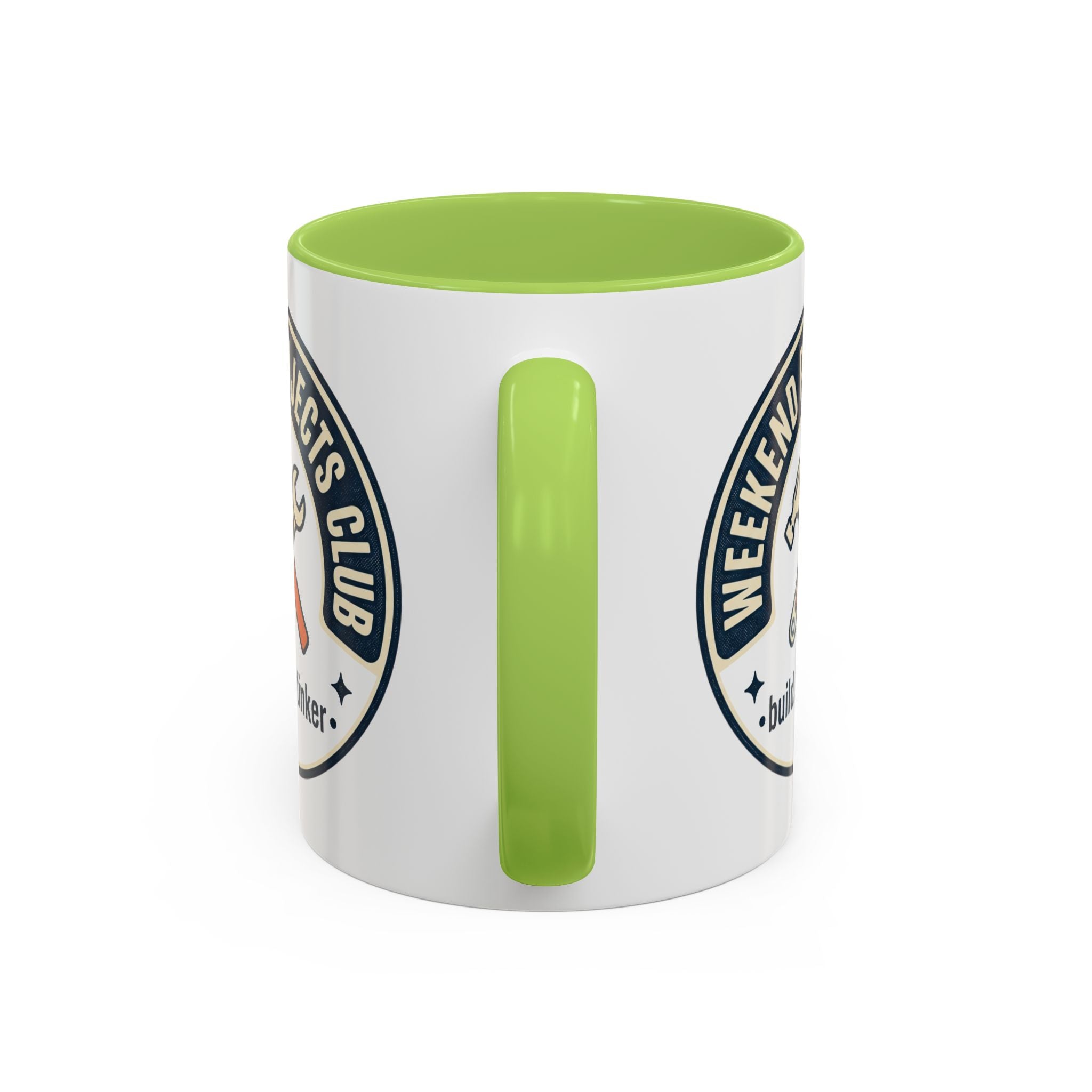 Weekend Projects Club Coffee Mug — "build. fix. tinker." Accent Ceramic Mug (11/15oz)