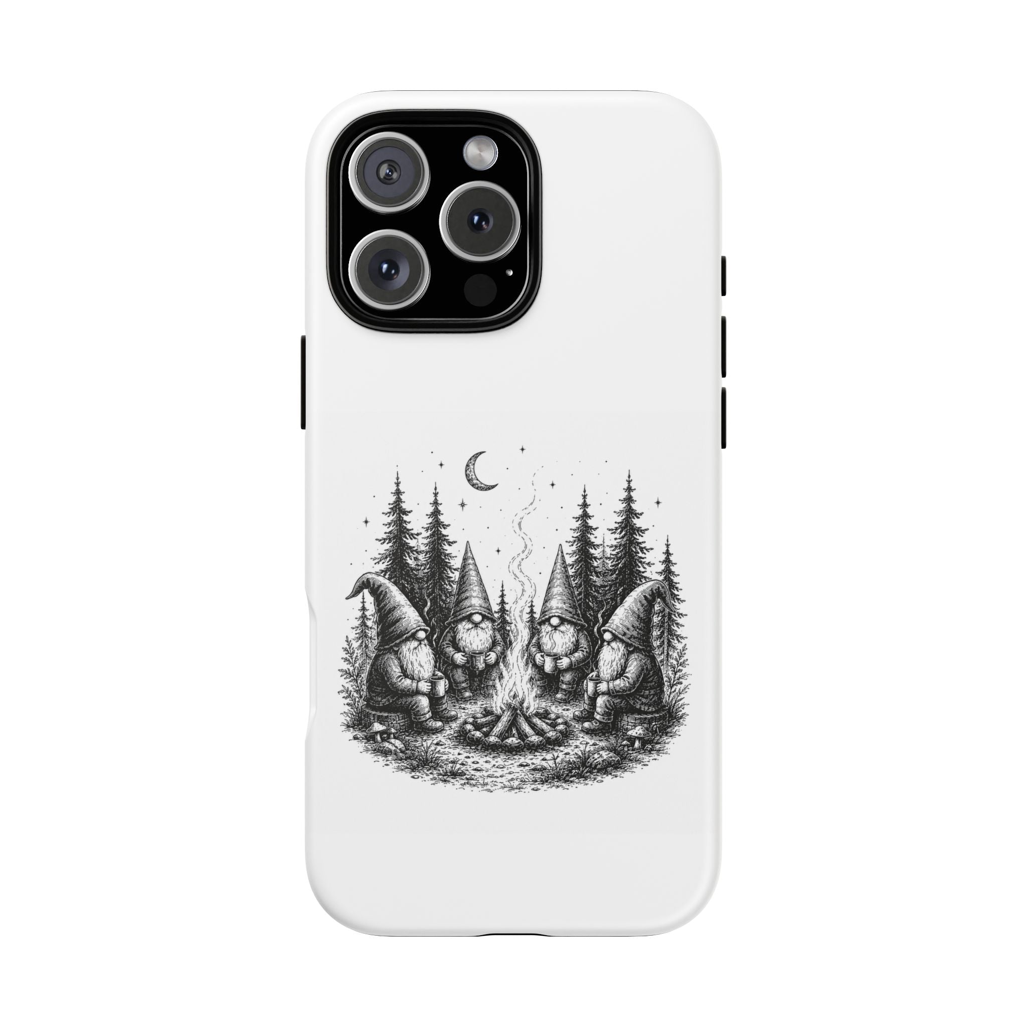 Gnome Campfire Protective Phone Case — Night Forest Illustration