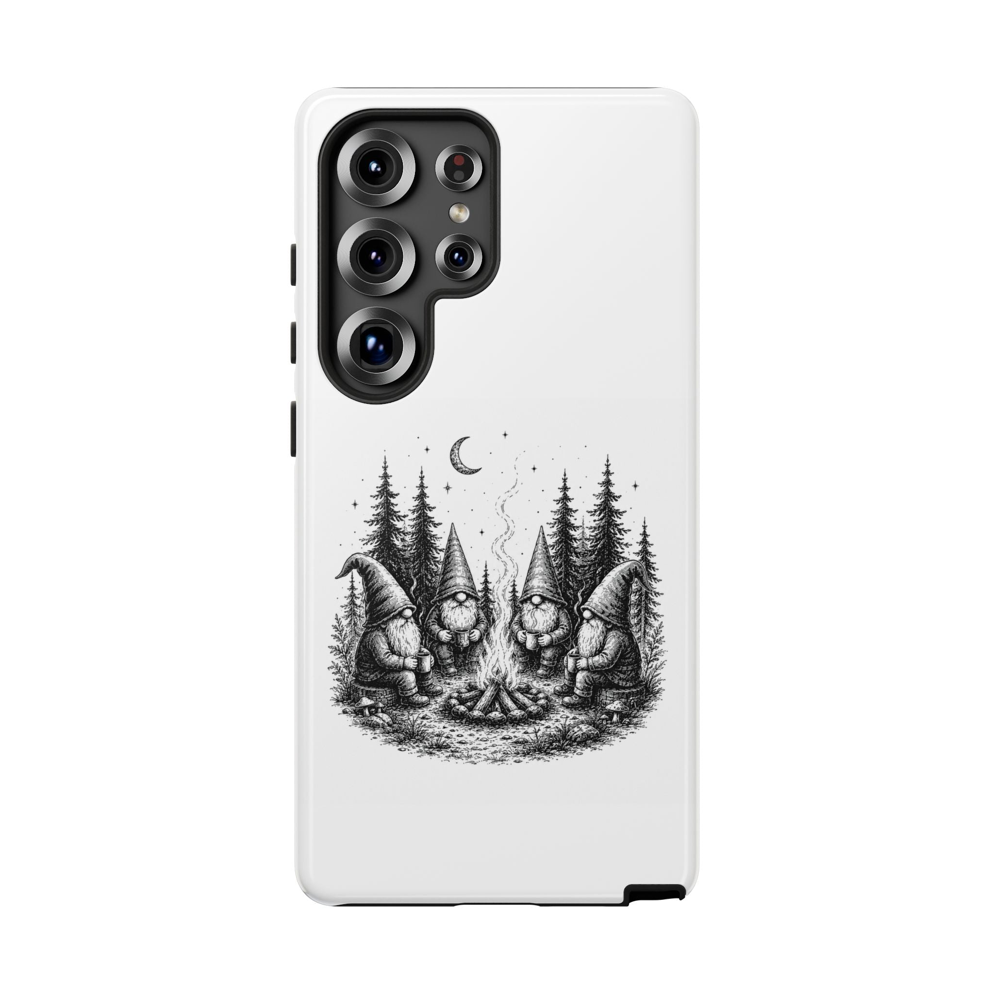 Gnome Campfire Protective Phone Case — Night Forest Illustration