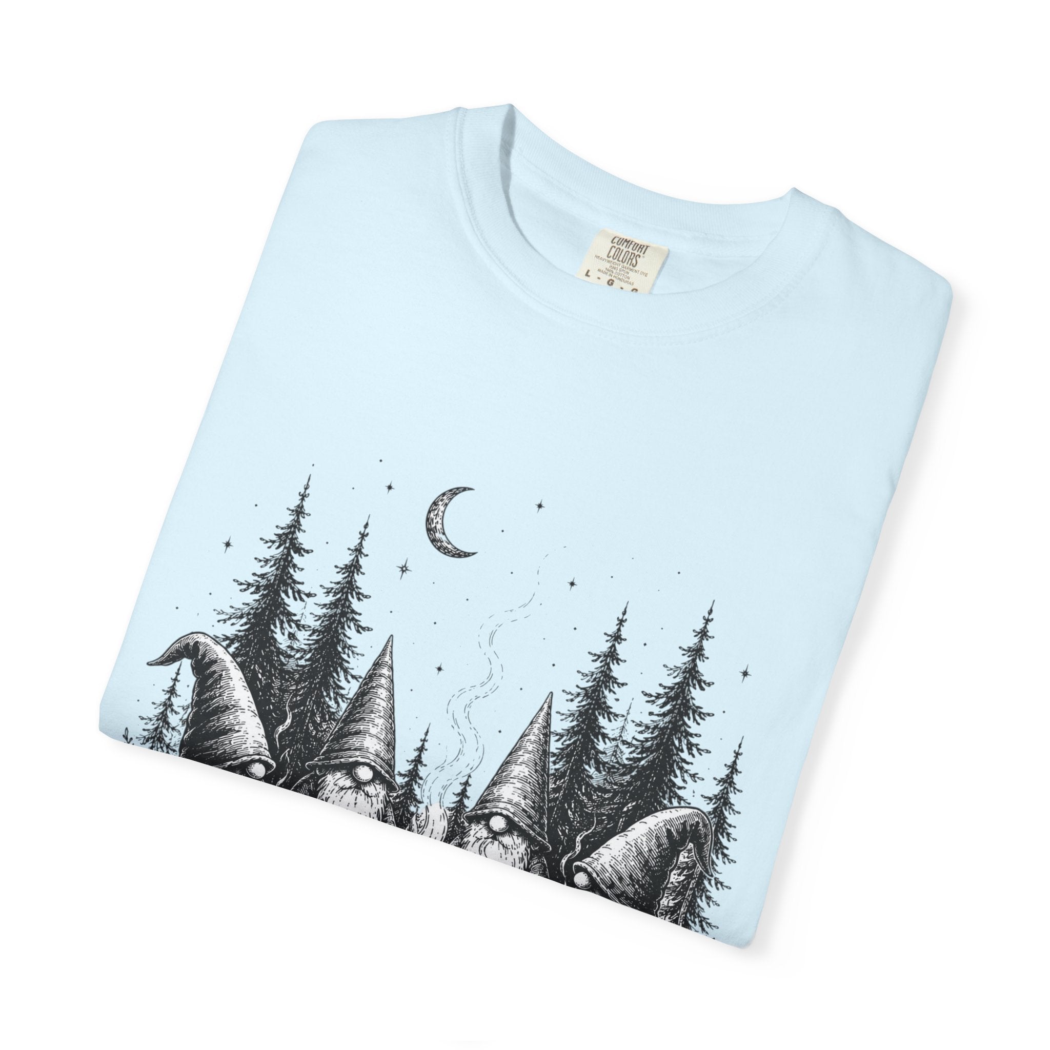 Gnome Campfire T-Shirt — Woodland Gnomes Sitting Around Bonfire Night Tee
