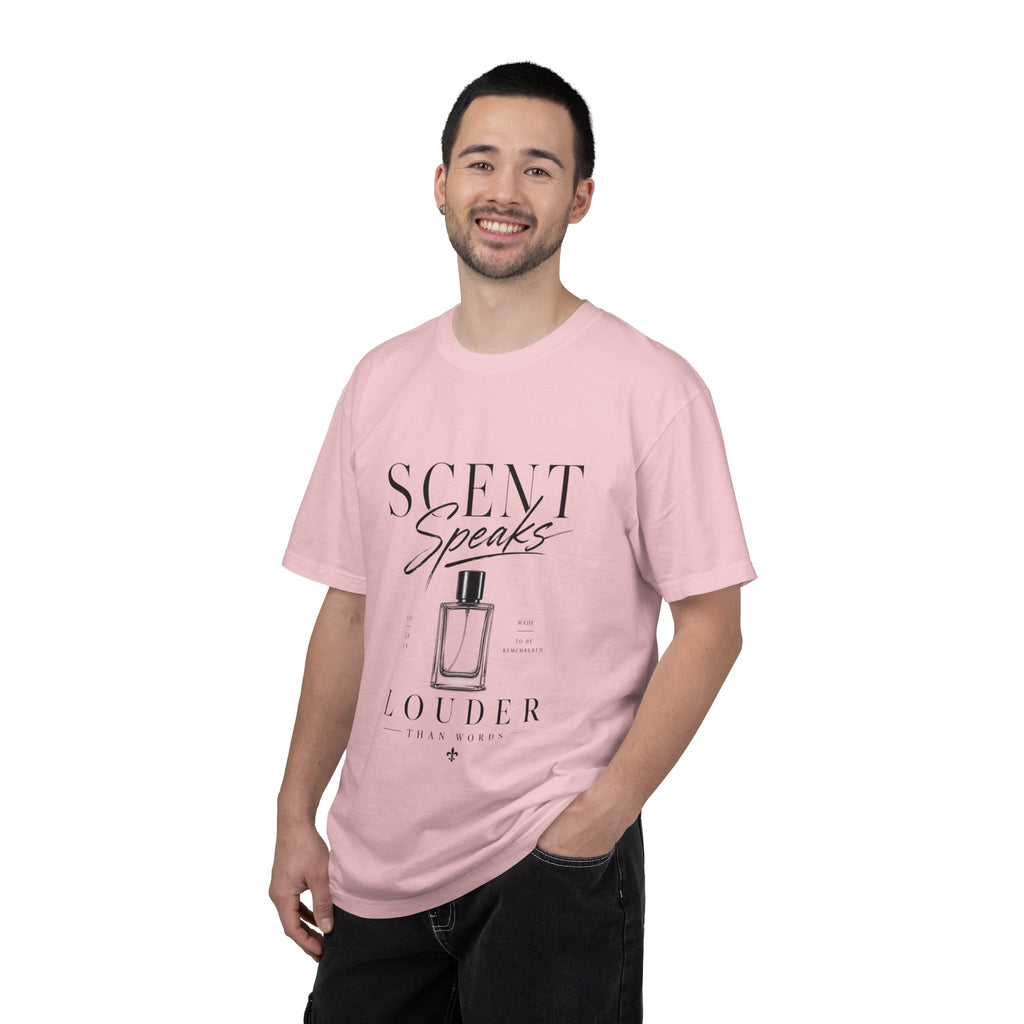 Perfume Graphic T-Shirt — “Scent Speaks Louder” Minimal Fragrance Tee