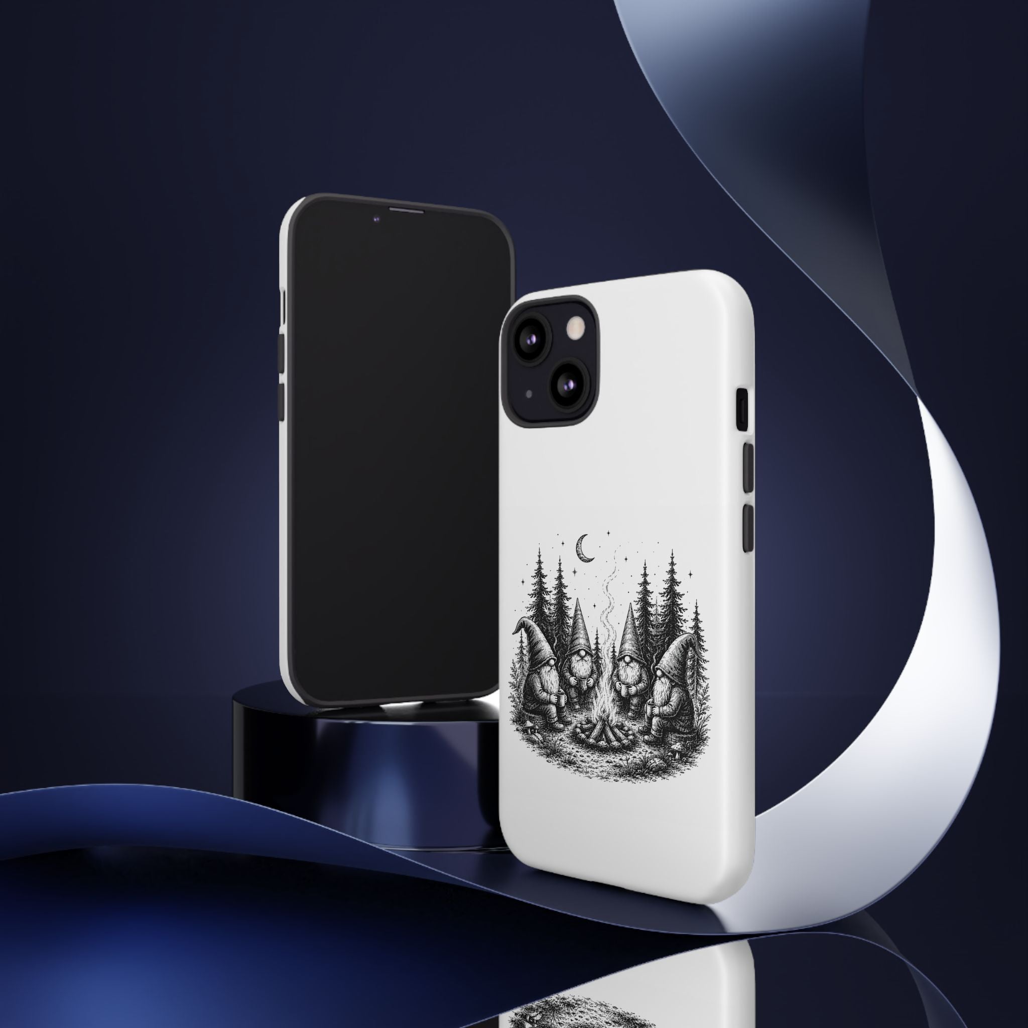 Gnome Campfire Protective Phone Case — Night Forest Illustration