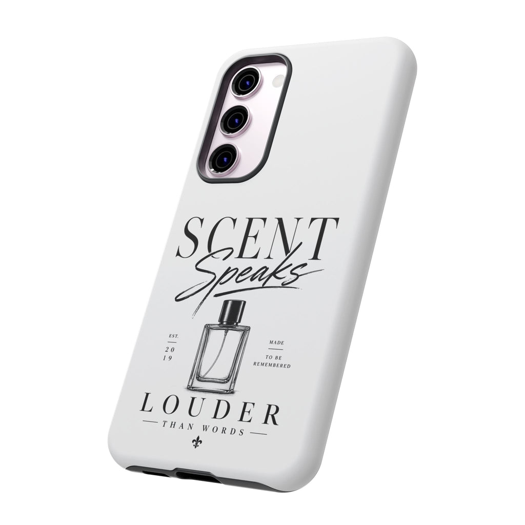 Phone Case — "Scent Speaks Louder Than Words" Perfume Bottle Design