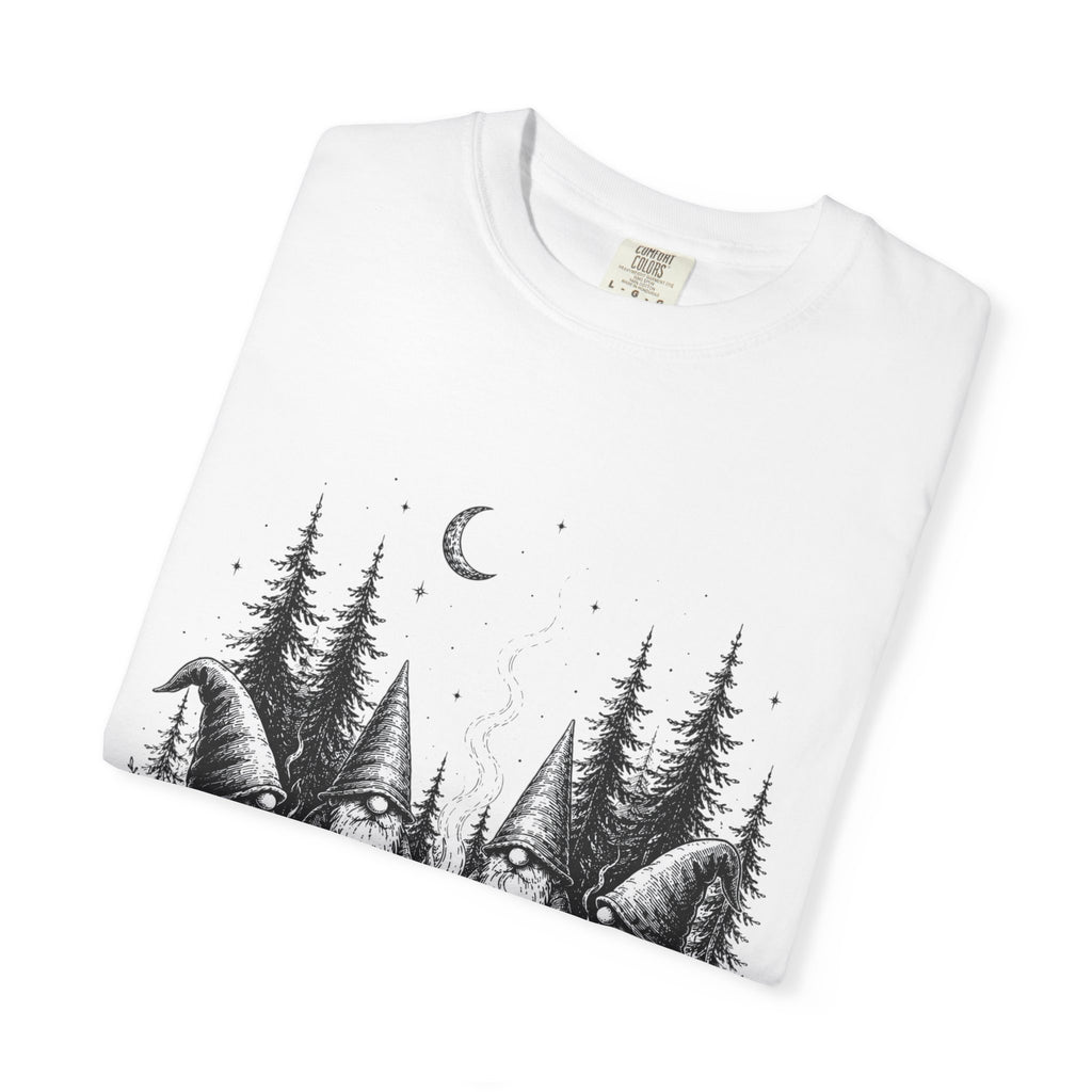 Gnome Campfire T-Shirt — Woodland Gnomes Sitting Around Bonfire Night Tee