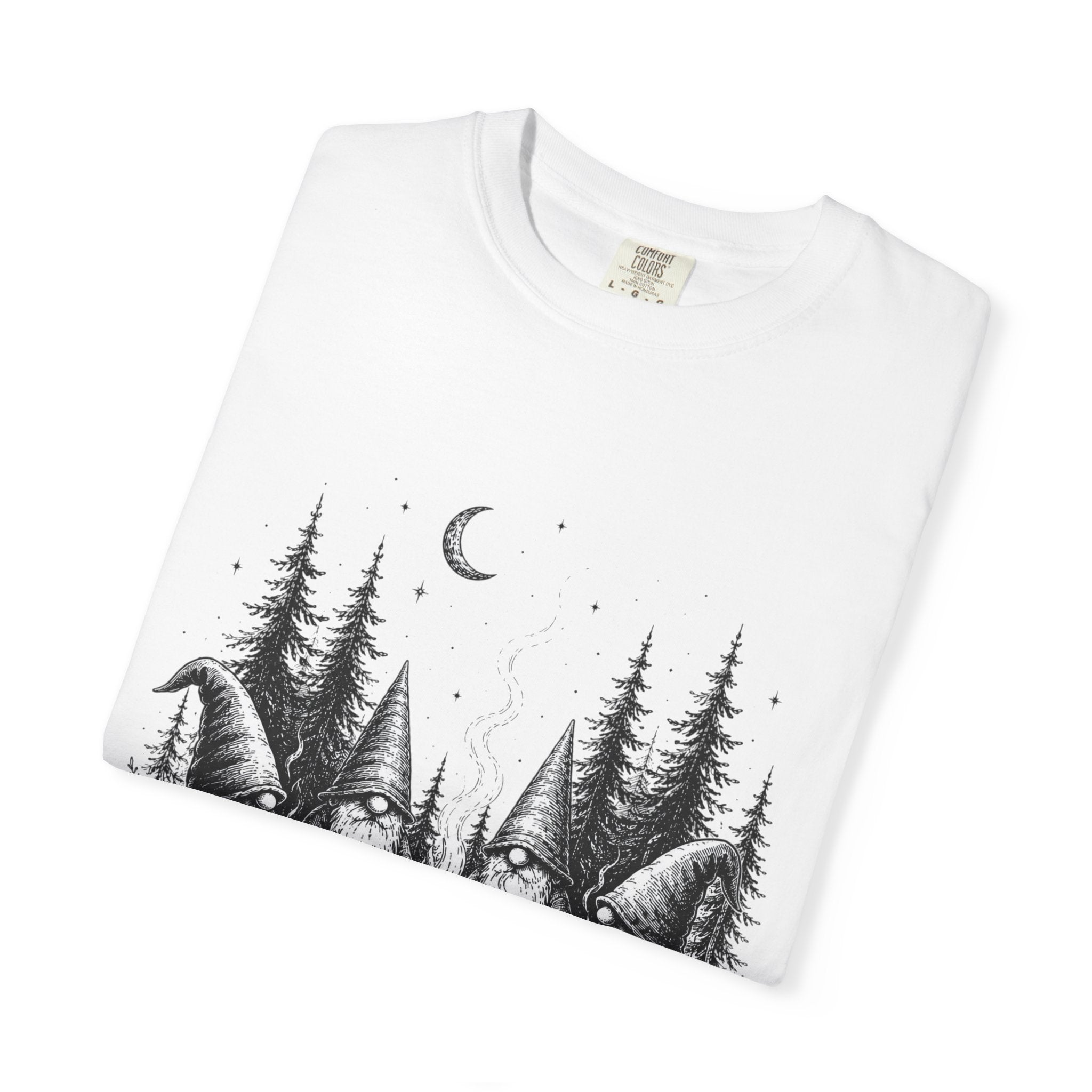 Gnome Campfire T-Shirt — Woodland Gnomes Sitting Around Bonfire Night Tee