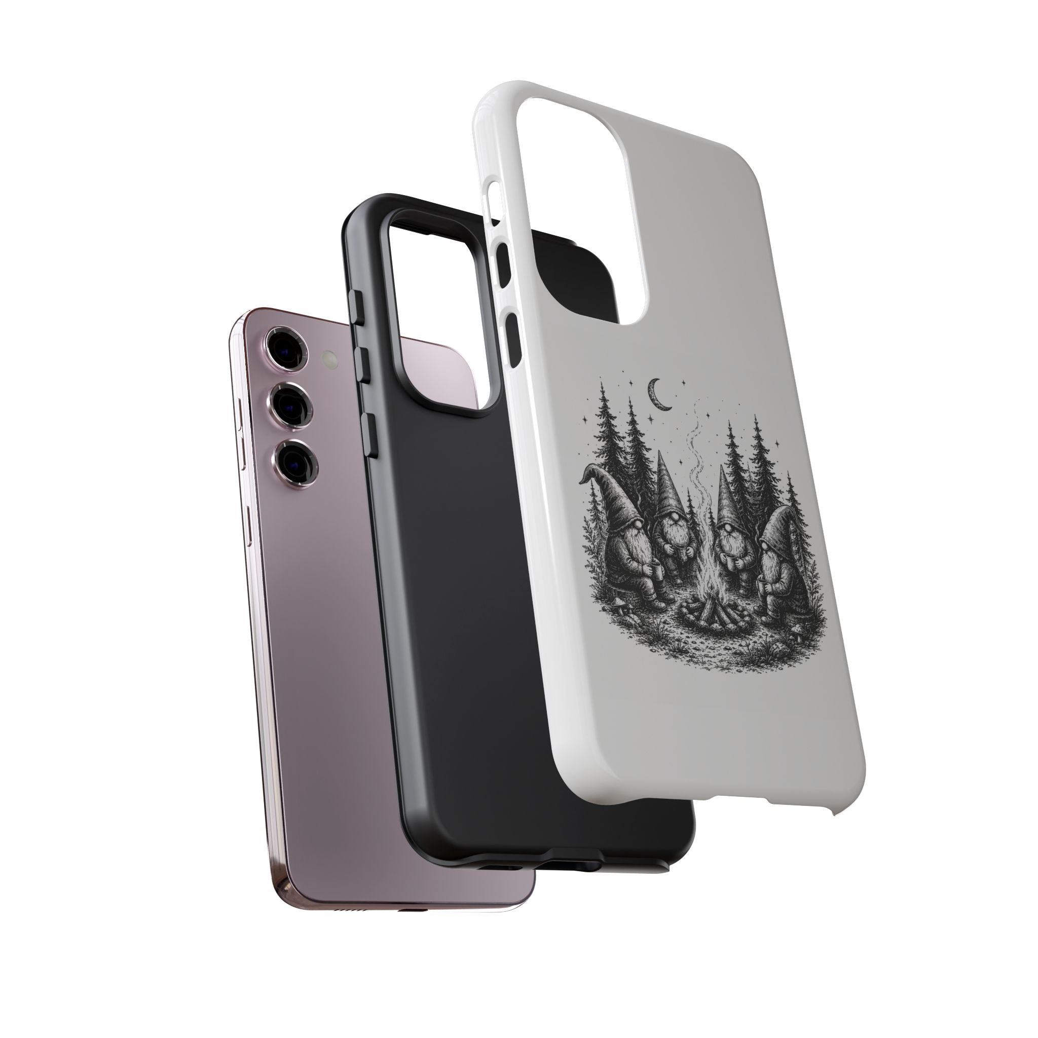 Gnome Campfire Protective Phone Case — Night Forest Illustration