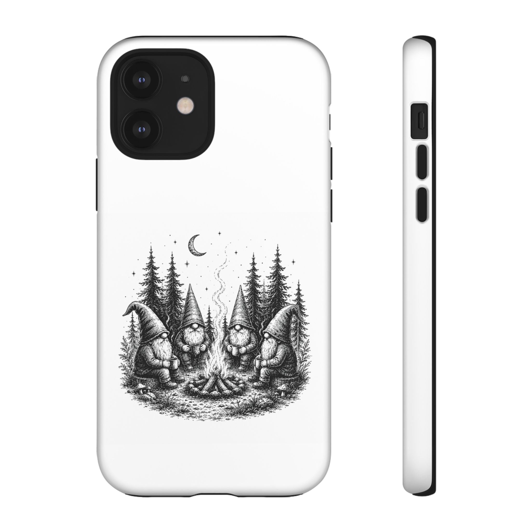 Gnome Campfire Protective Phone Case — Night Forest Illustration
