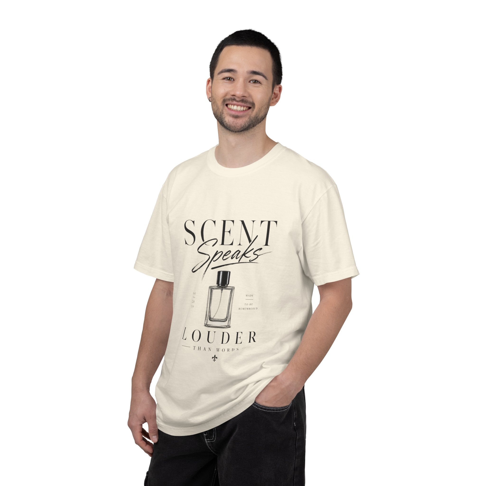 Perfume Graphic T-Shirt — “Scent Speaks Louder” Minimal Fragrance Tee