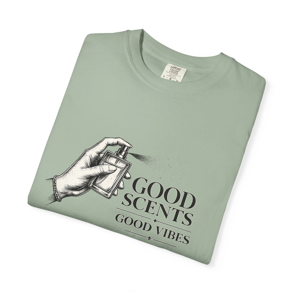 T-Shirt — "Good Scents, Good Vibes" Vintage Perfume Spray Graphic Tee