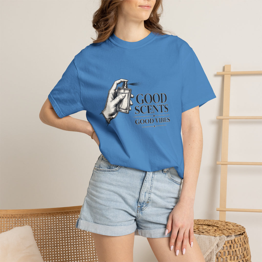 T-Shirt — "Good Scents, Good Vibes" Vintage Perfume Spray Graphic Tee