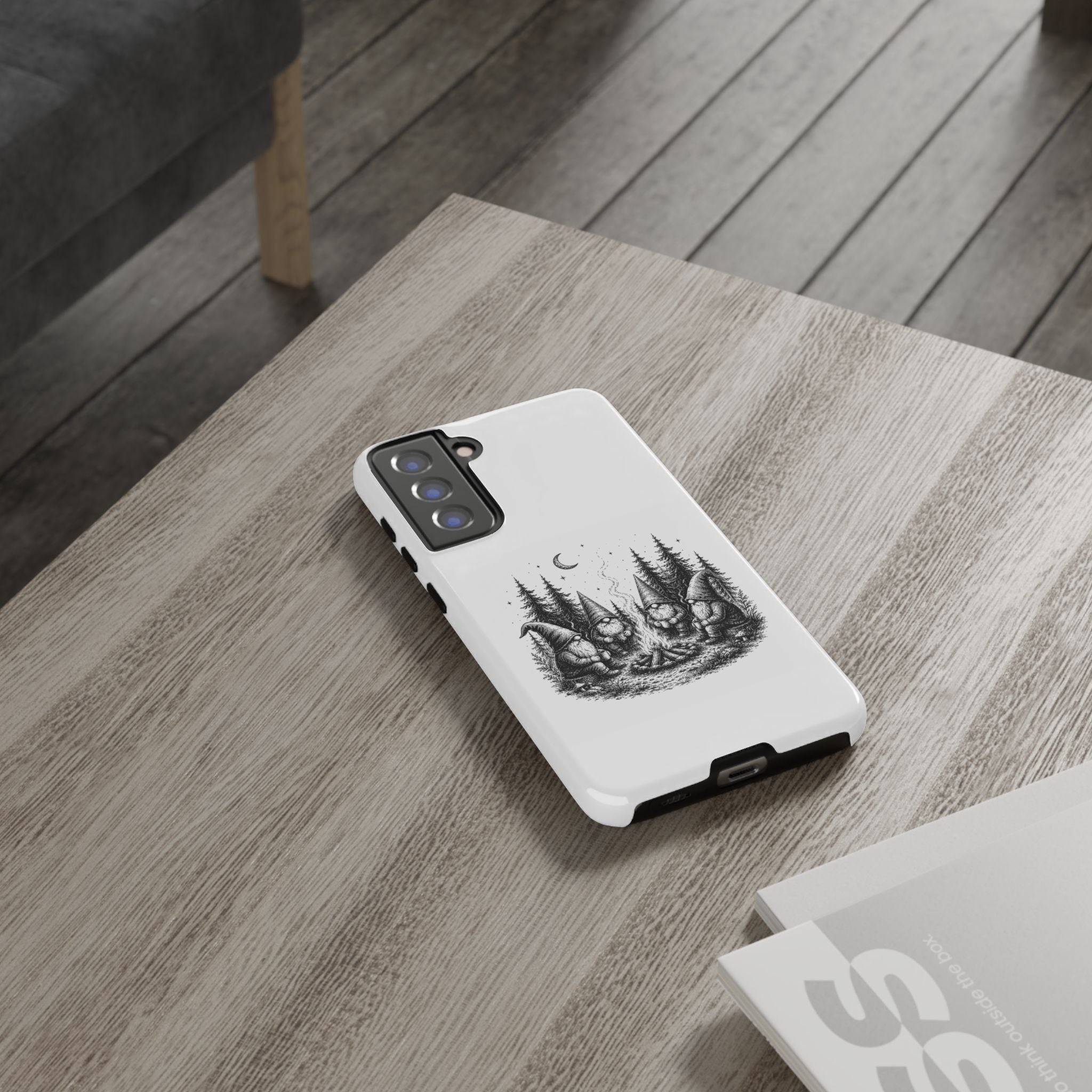 Gnome Campfire Protective Phone Case — Night Forest Illustration