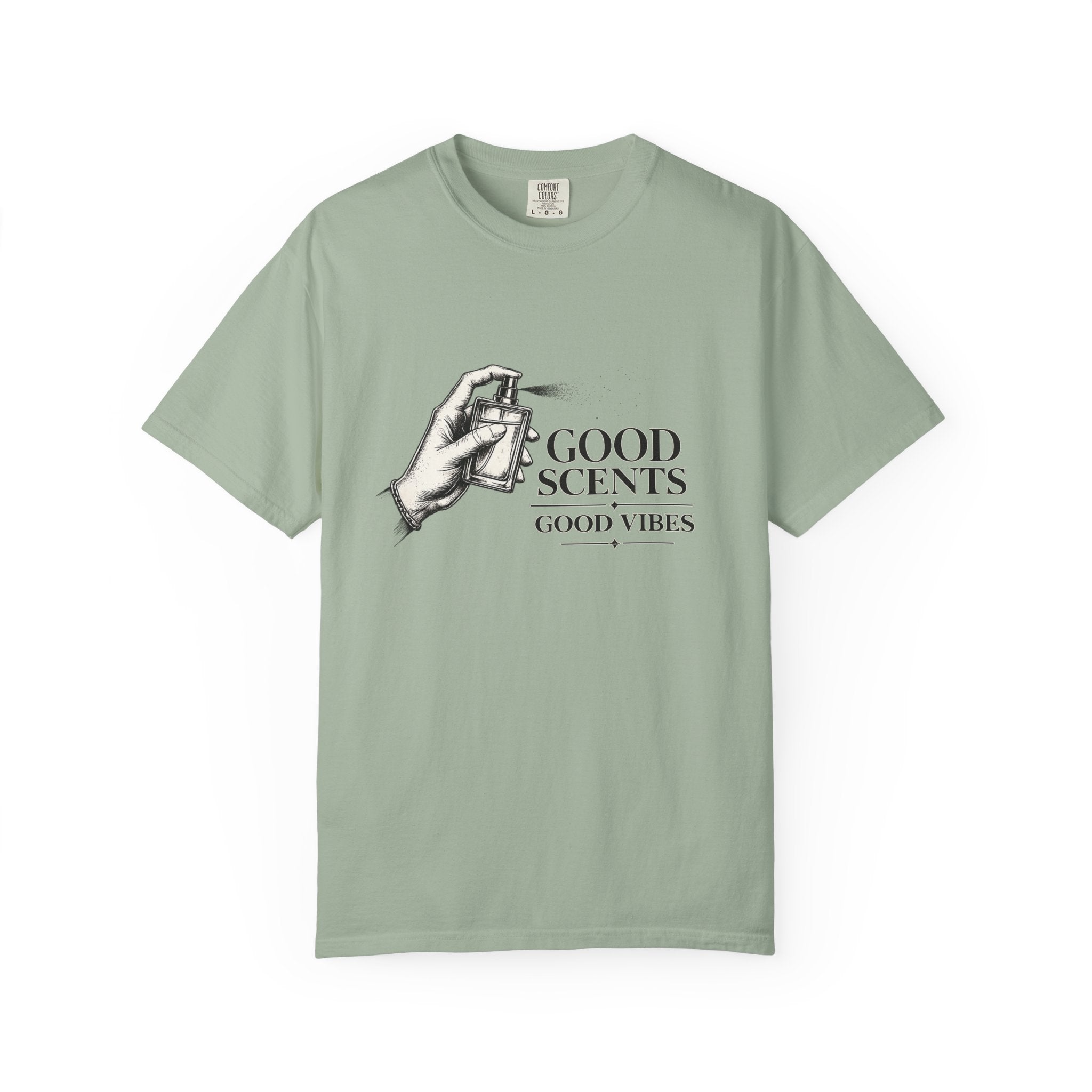 T-Shirt — "Good Scents, Good Vibes" Vintage Perfume Spray Graphic Tee
