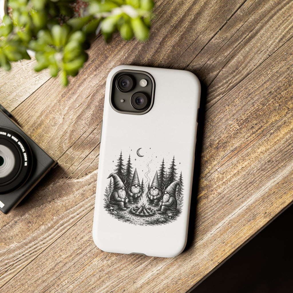 Gnome Campfire Protective Phone Case — Night Forest Illustration