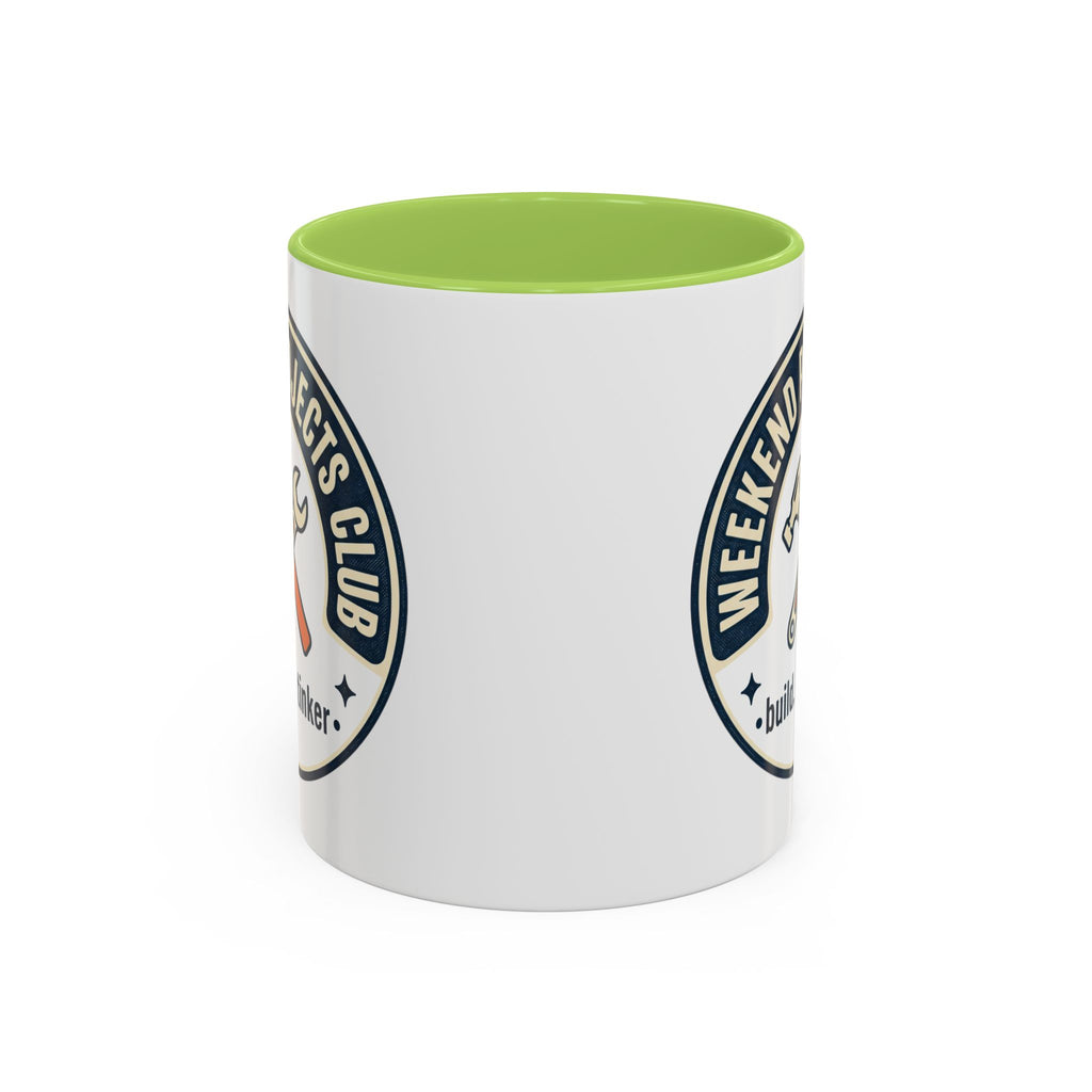 Weekend Projects Club Coffee Mug — "build. fix. tinker." Accent Ceramic Mug (11/15oz)
