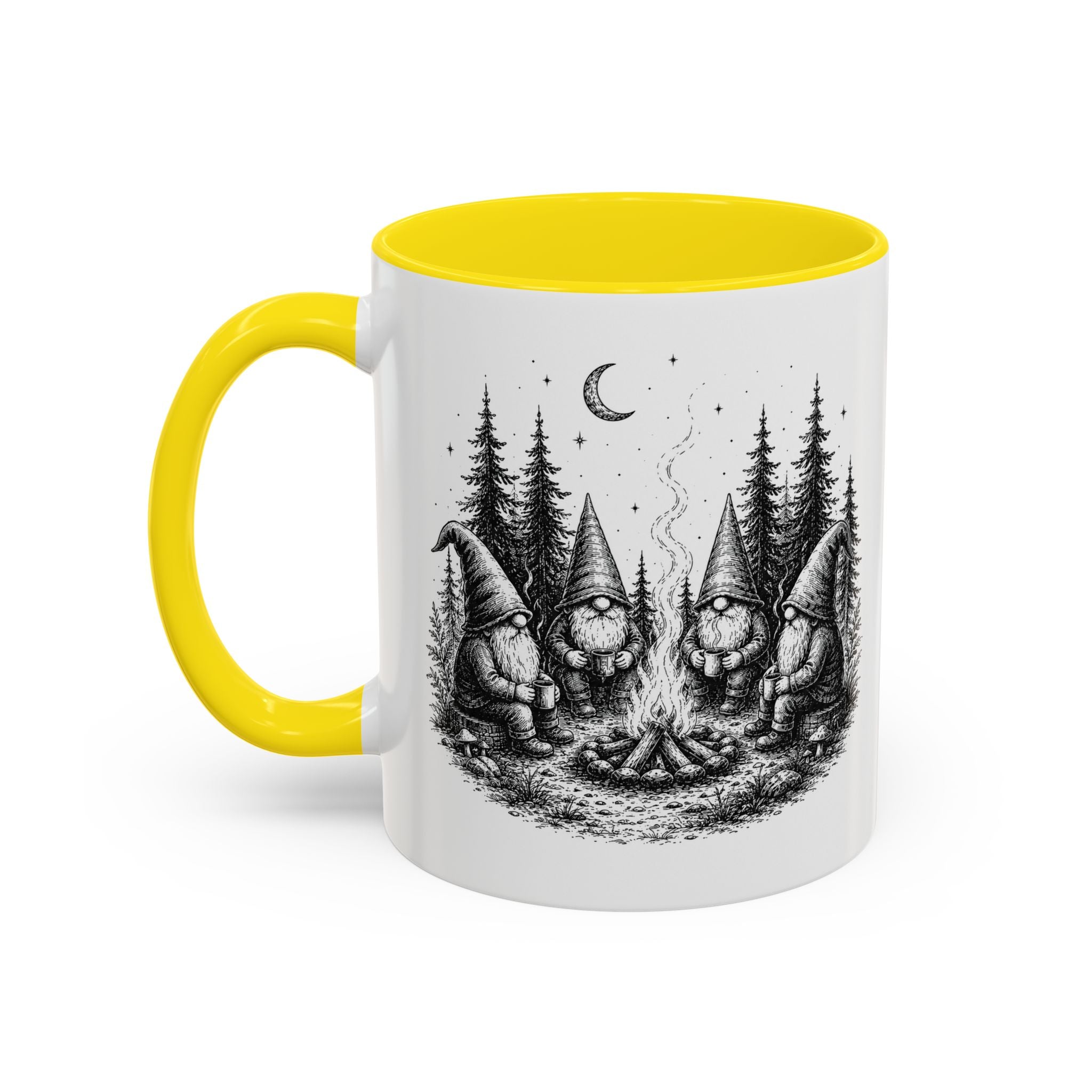 Gnome Campfire Coffee Mug — Woodland Camping Ceramic Accent Mug (11/15oz)