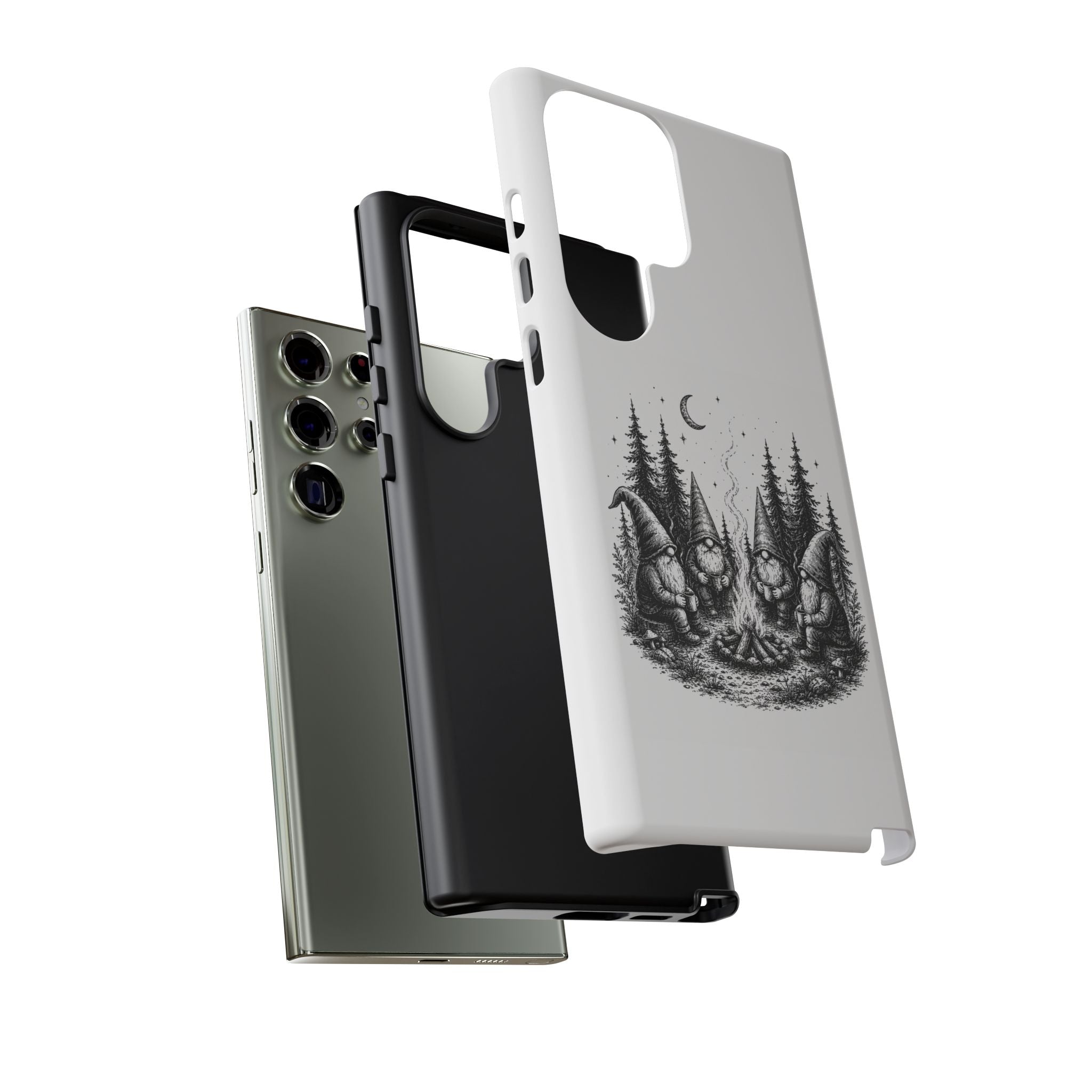 Gnome Campfire Protective Phone Case — Night Forest Illustration