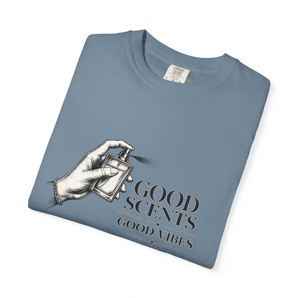 T-Shirt — "Good Scents, Good Vibes" Vintage Perfume Spray Graphic Tee
