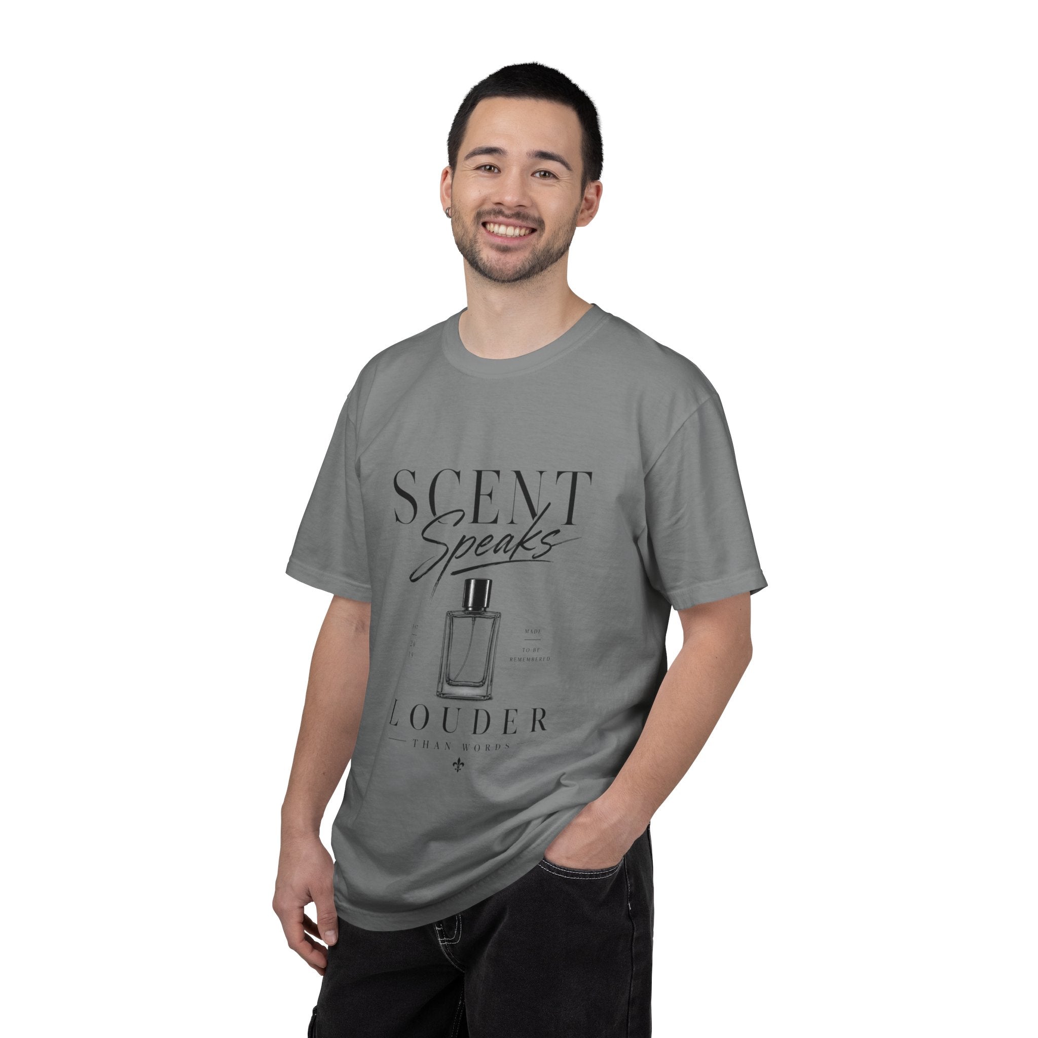 Perfume Graphic T-Shirt — “Scent Speaks Louder” Minimal Fragrance Tee