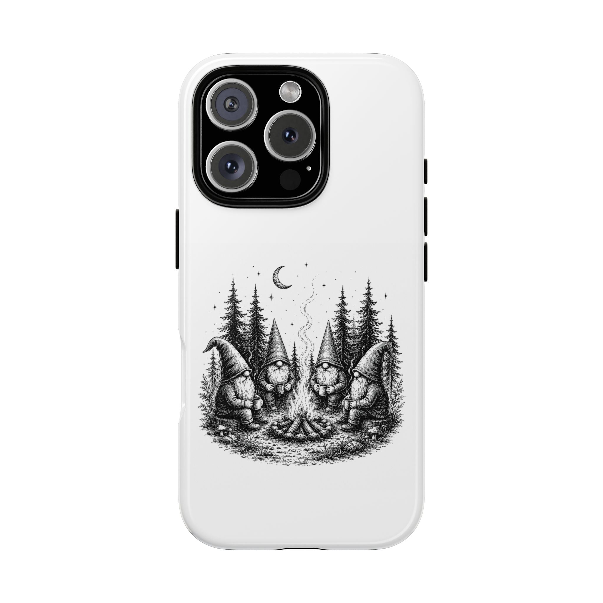 Gnome Campfire Protective Phone Case — Night Forest Illustration