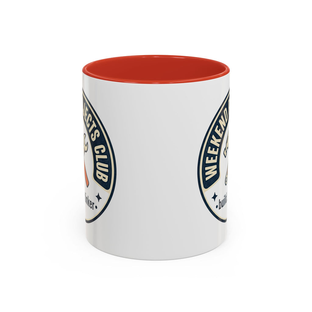 Weekend Projects Club Coffee Mug — "build. fix. tinker." Accent Ceramic Mug (11/15oz)