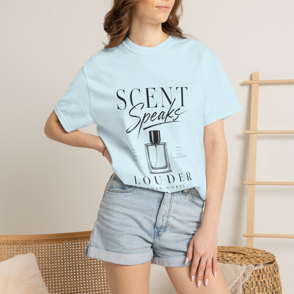 Perfume Graphic T-Shirt — “Scent Speaks Louder” Minimal Fragrance Tee