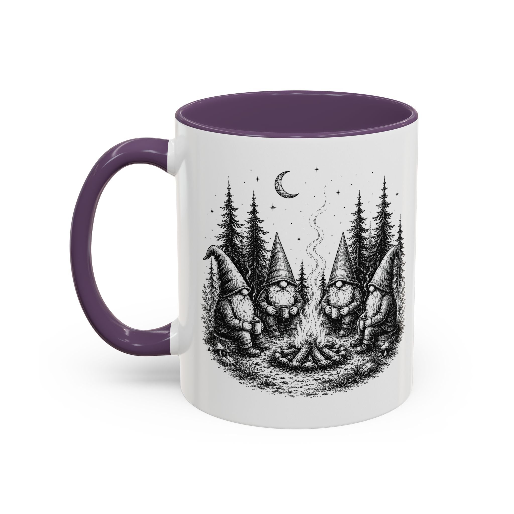 Gnome Campfire Coffee Mug — Woodland Camping Ceramic Accent Mug (11/15oz)